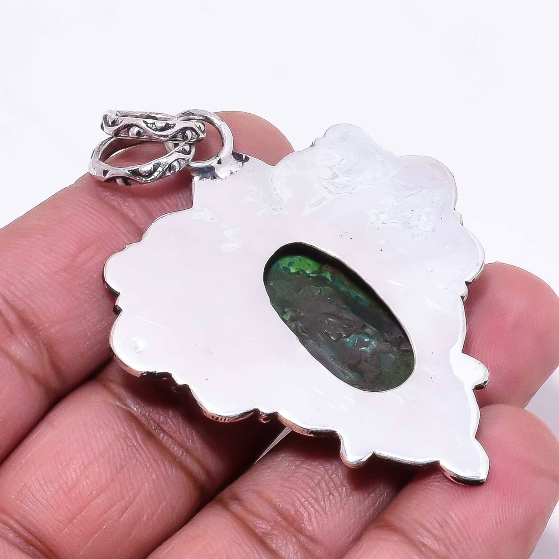 Green Malachite Gemstone 925 Sterling Silver Handmade Pendant by Nakshmart