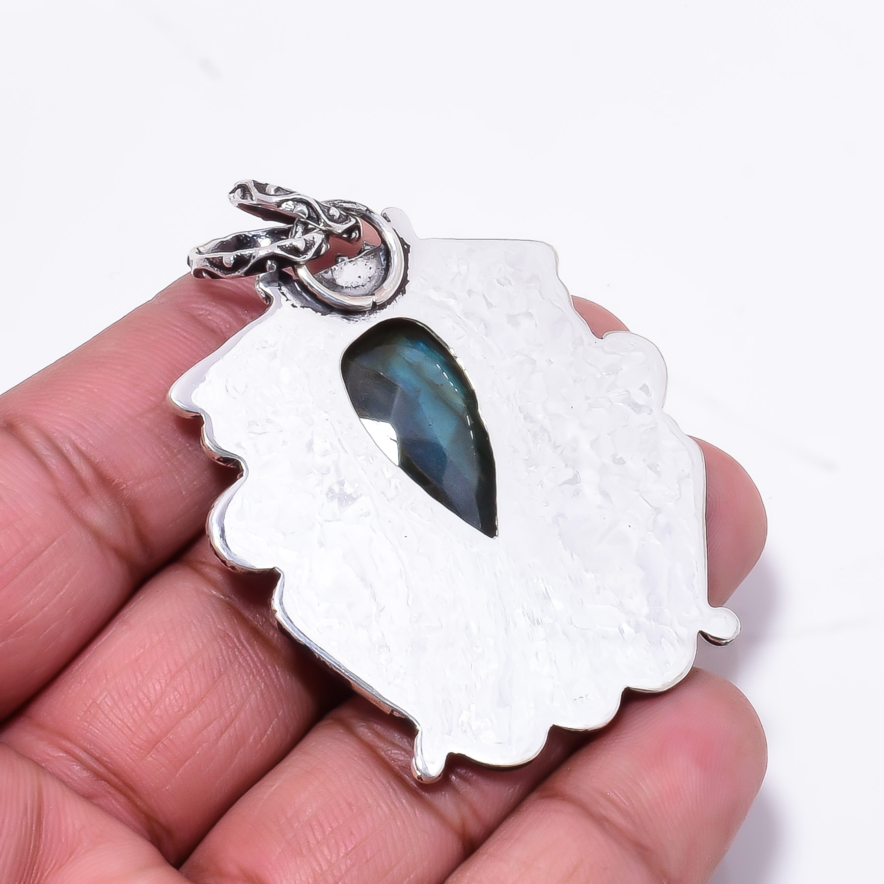 Large Blue Labradorite Gemstone 925 Sterling Silver Handmade Pendant by Nakshmart