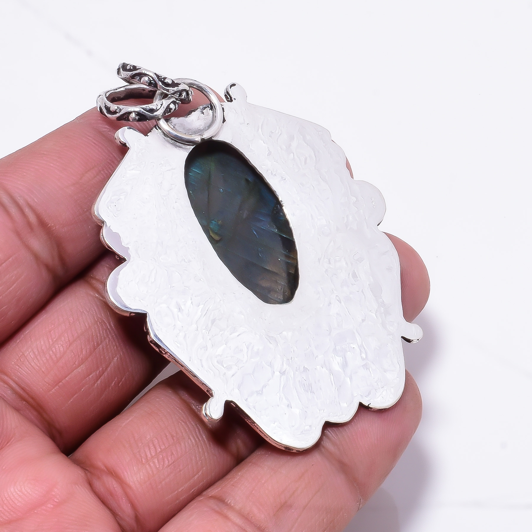 Large Blue Labradorite Gemstone 925 Sterling Silver Handmade Pendant by Nakshmart