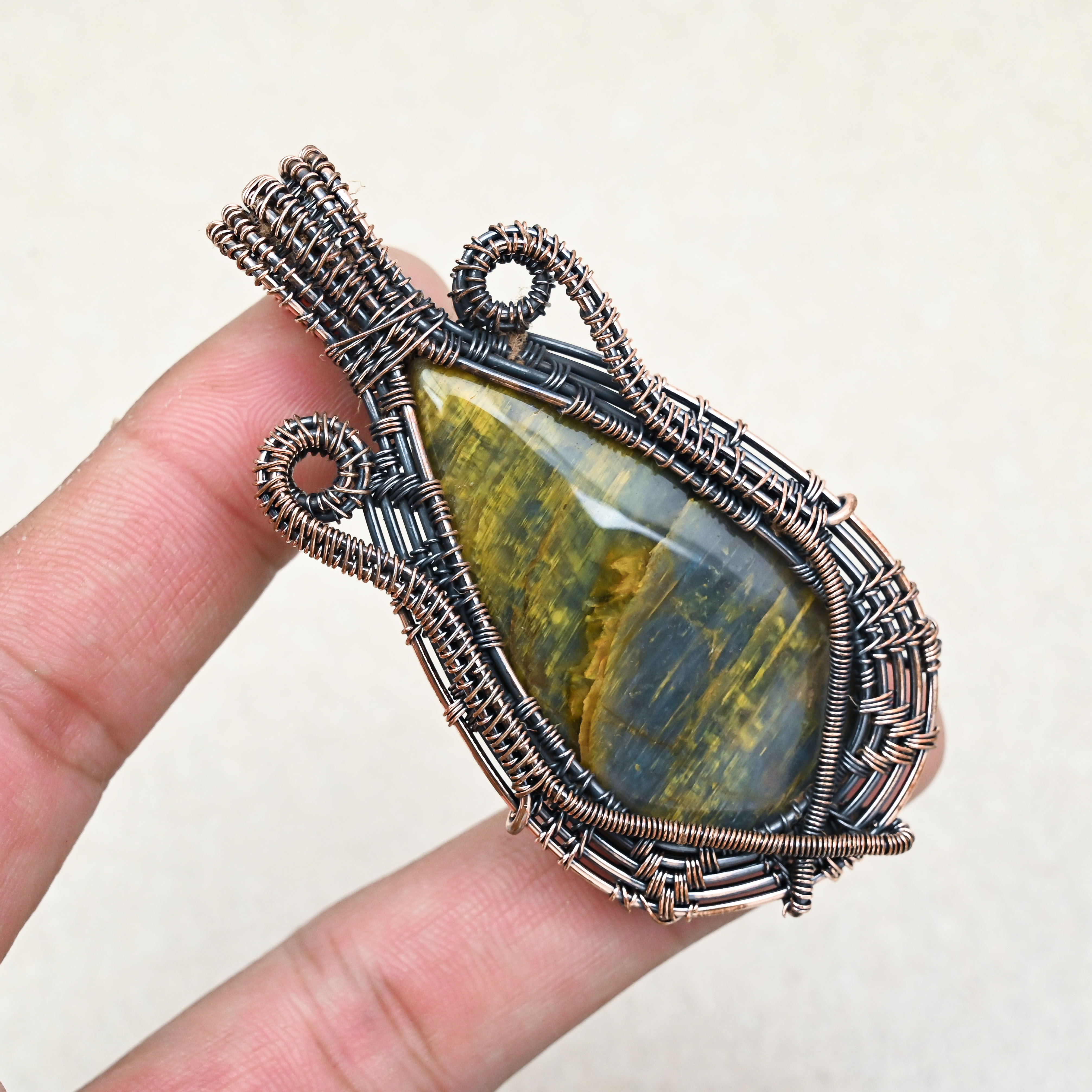 Natural Tiger Eye crystal copper wire wrap necklace