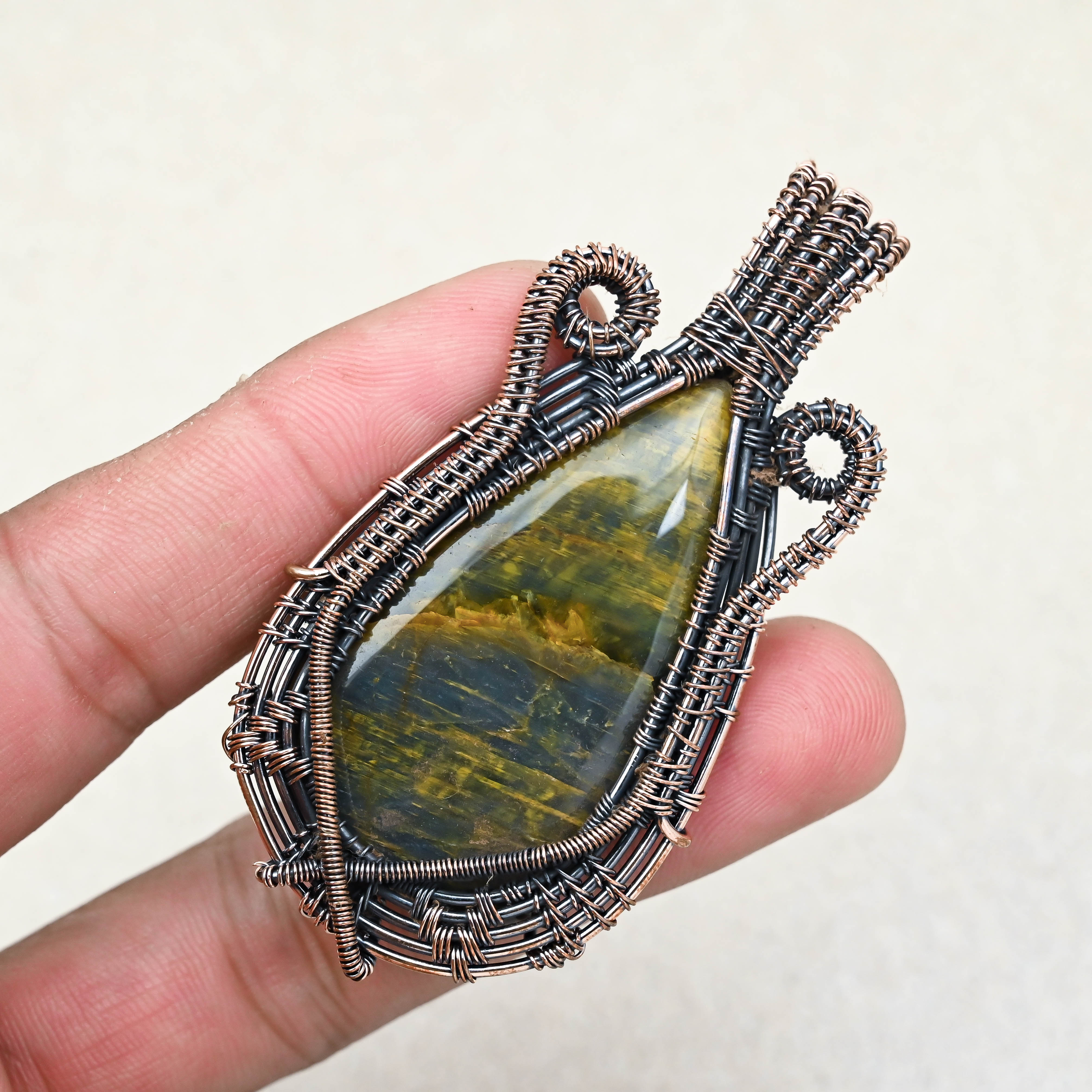 Natural Tiger Eye crystal copper wire wrap necklace