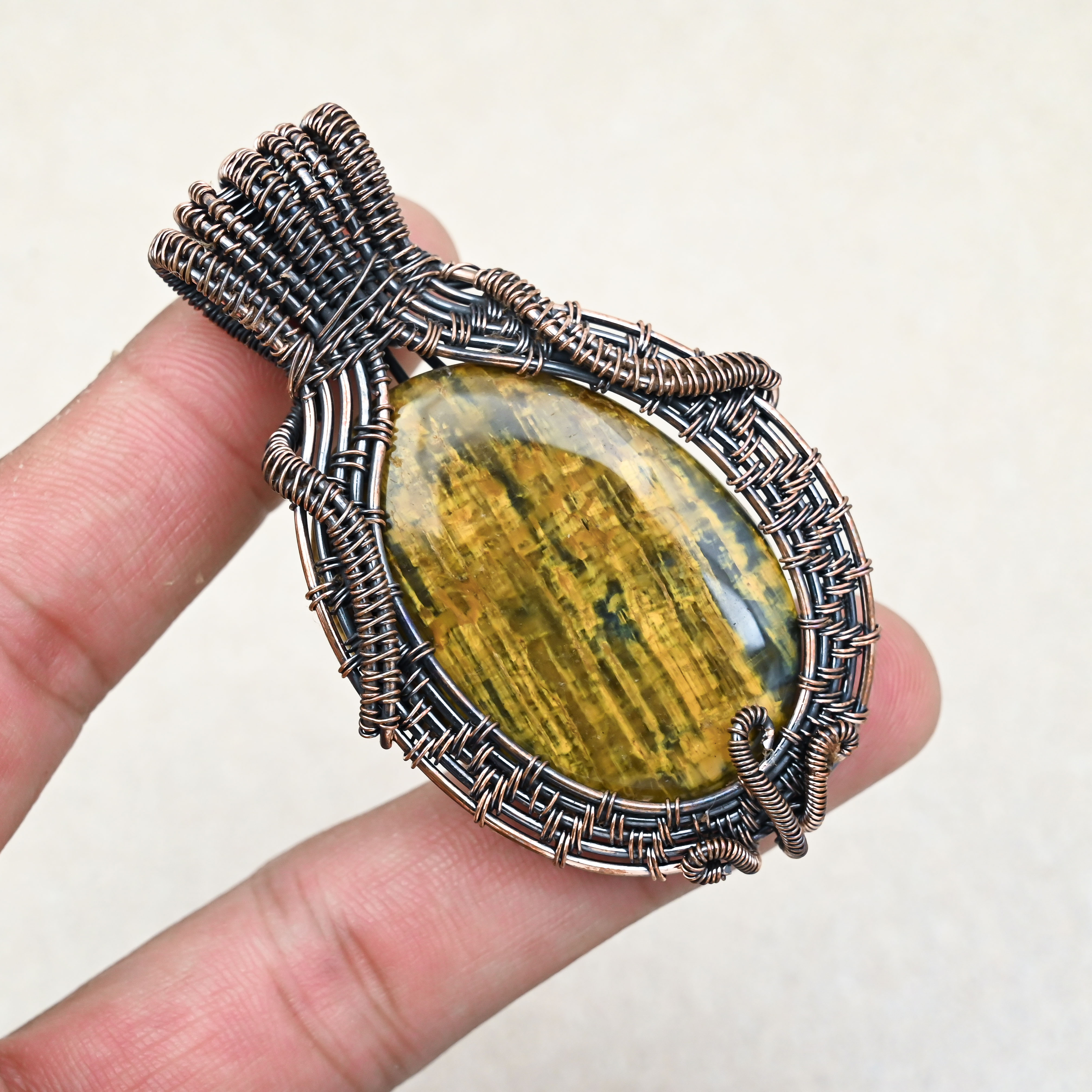 Tiger Eye gemstone necklace with copper wire wrap