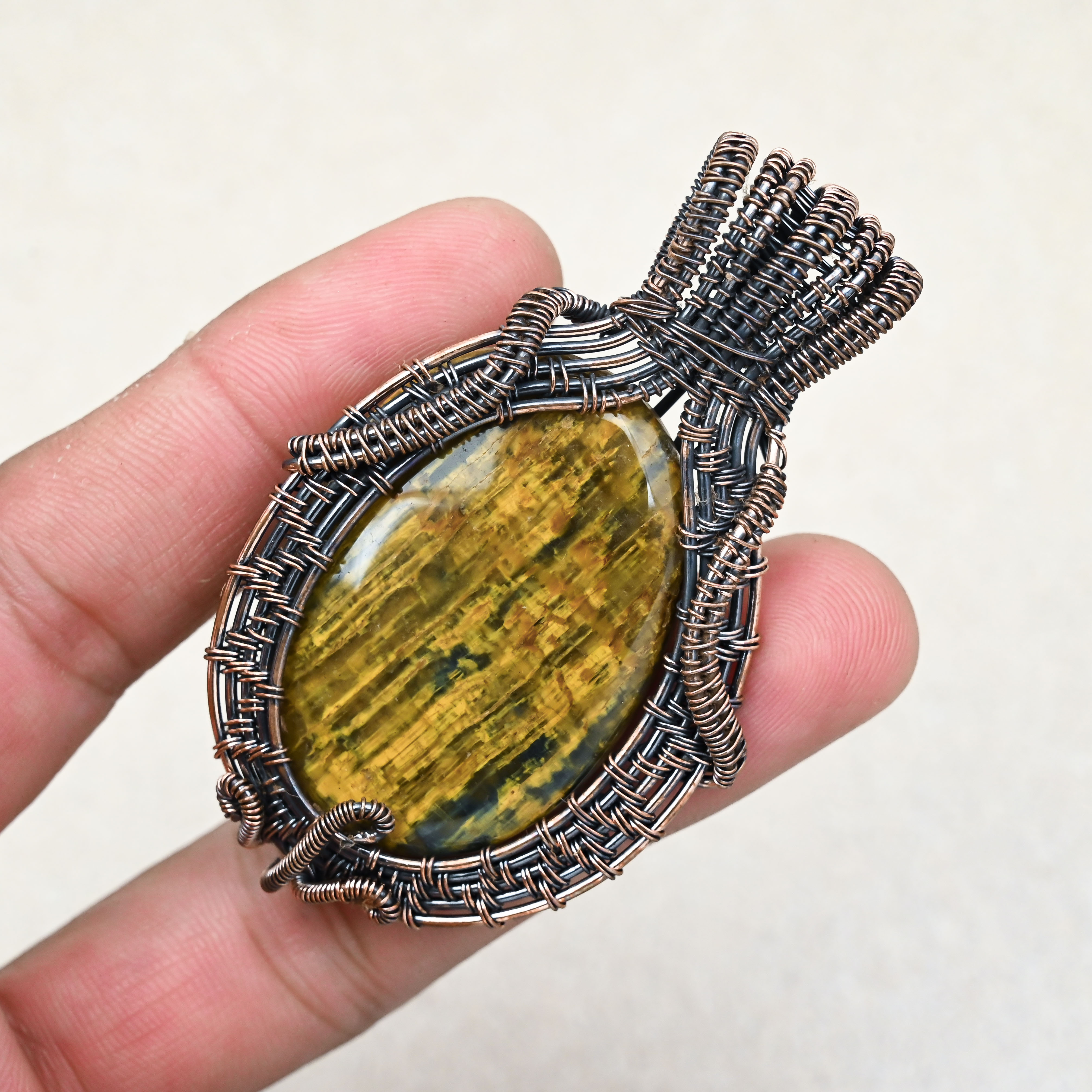 Tiger Eye gemstone necklace with copper wire wrap