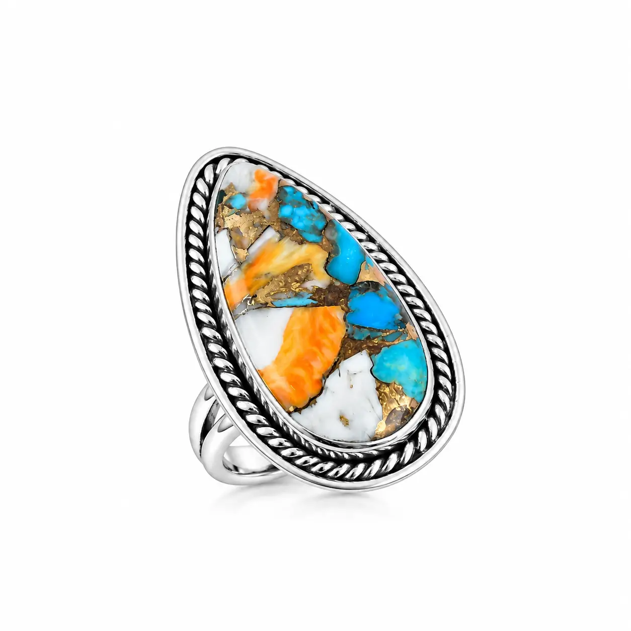 Nakshmart 925 Sterling Silver Natural Oyster Turquoise Statement Ring
