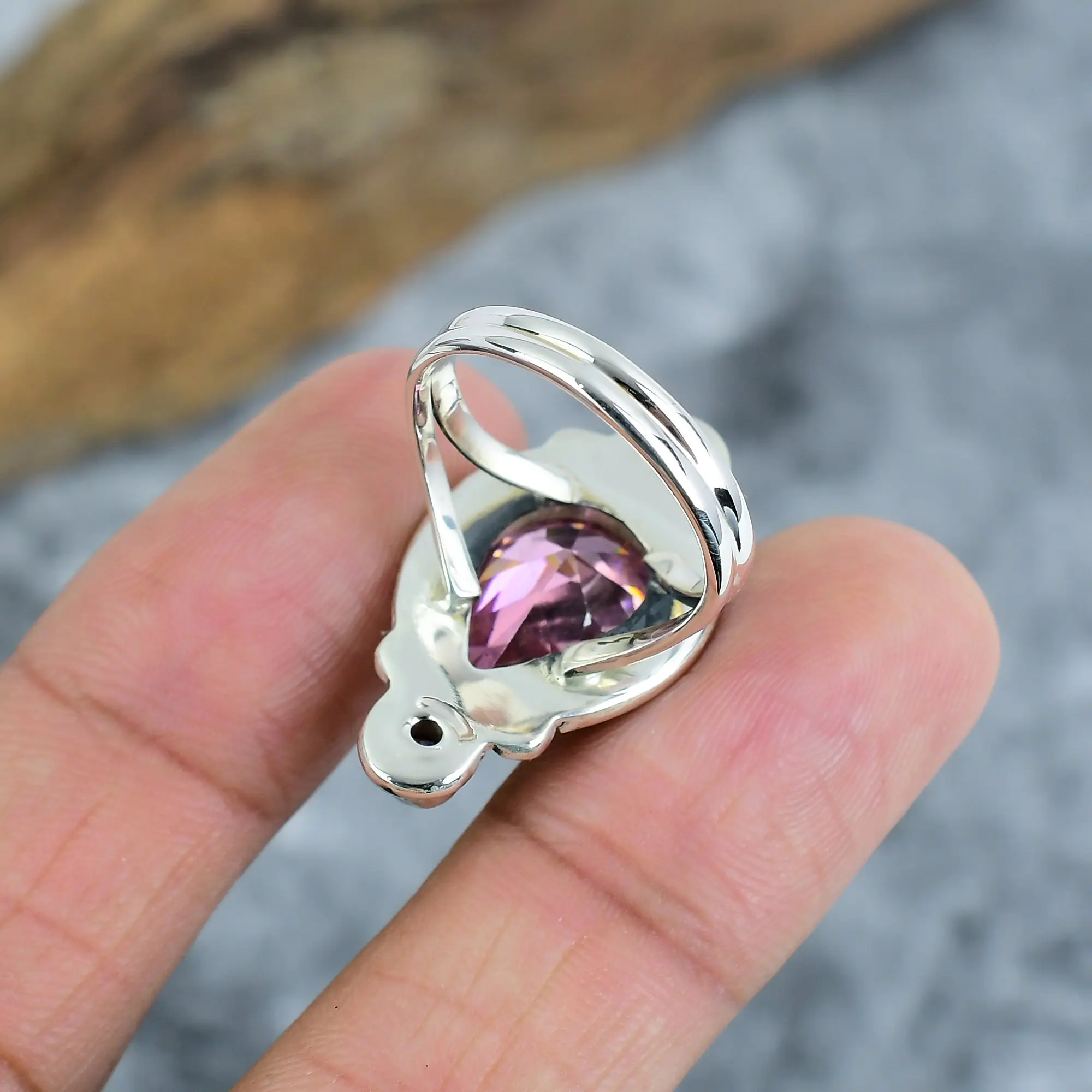 Nakshmart Kunzite Statement Ring in 925 Sterling Silver Bezel
