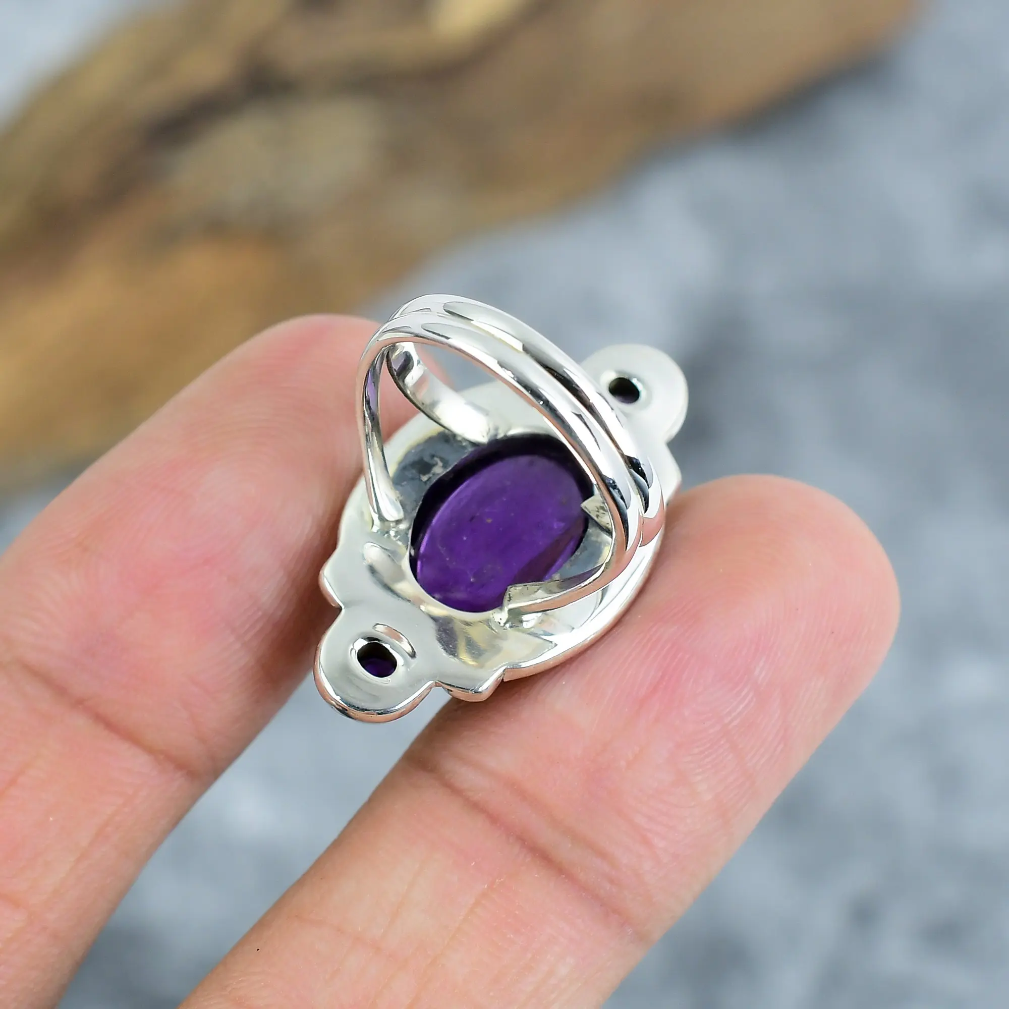 Sage Amethyst Statement Ring in 925 Sterling Silver Bezel Setting