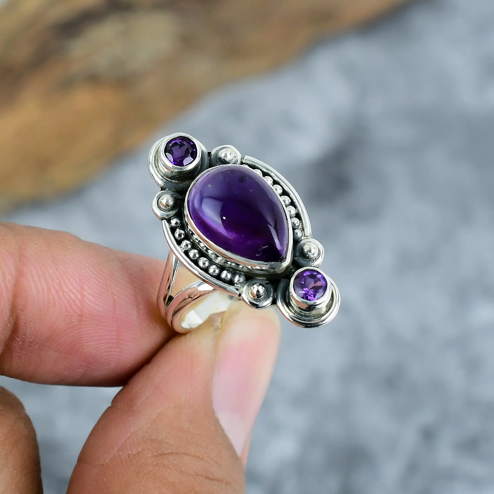 Sage Amethyst Statement Ring in 925 Sterling Silver by Nakshmart