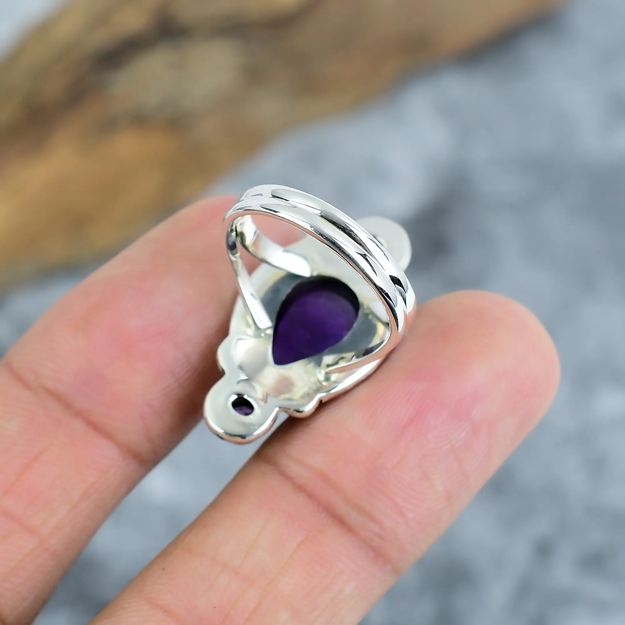 Sage Amethyst Statement Ring in 925 Sterling Silver by Nakshmart