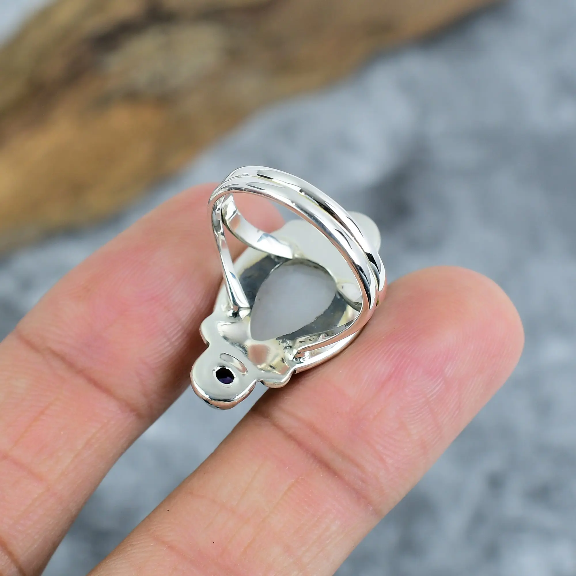 Natural Moonstone Bezel Set 925 Sterling Silver Statement Ring