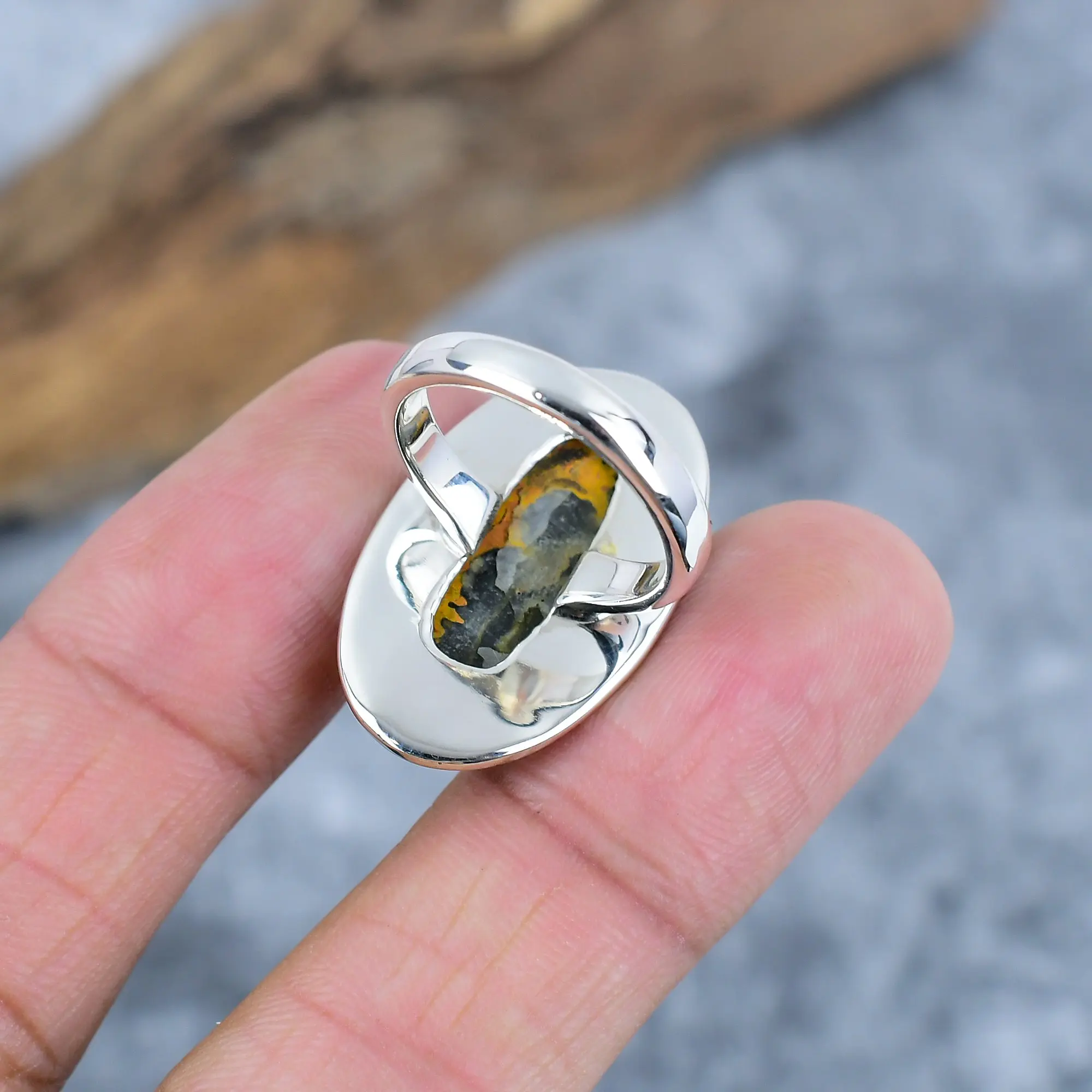 Natural Bumblebee Jasper 925 Sterling Silver Statement Ring