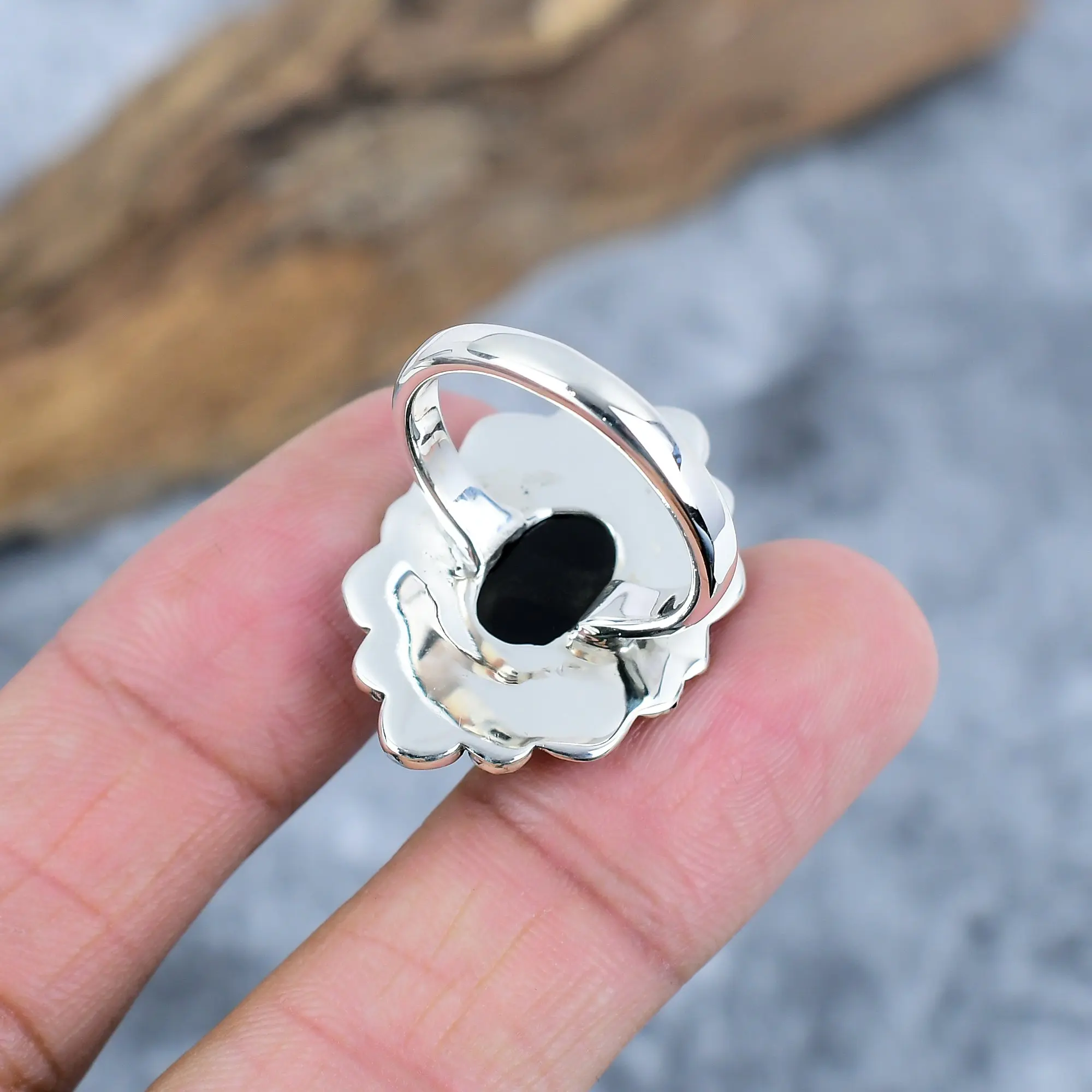 Black Onyx Statement Ring in 925 Sterling Silver by Nakshmart