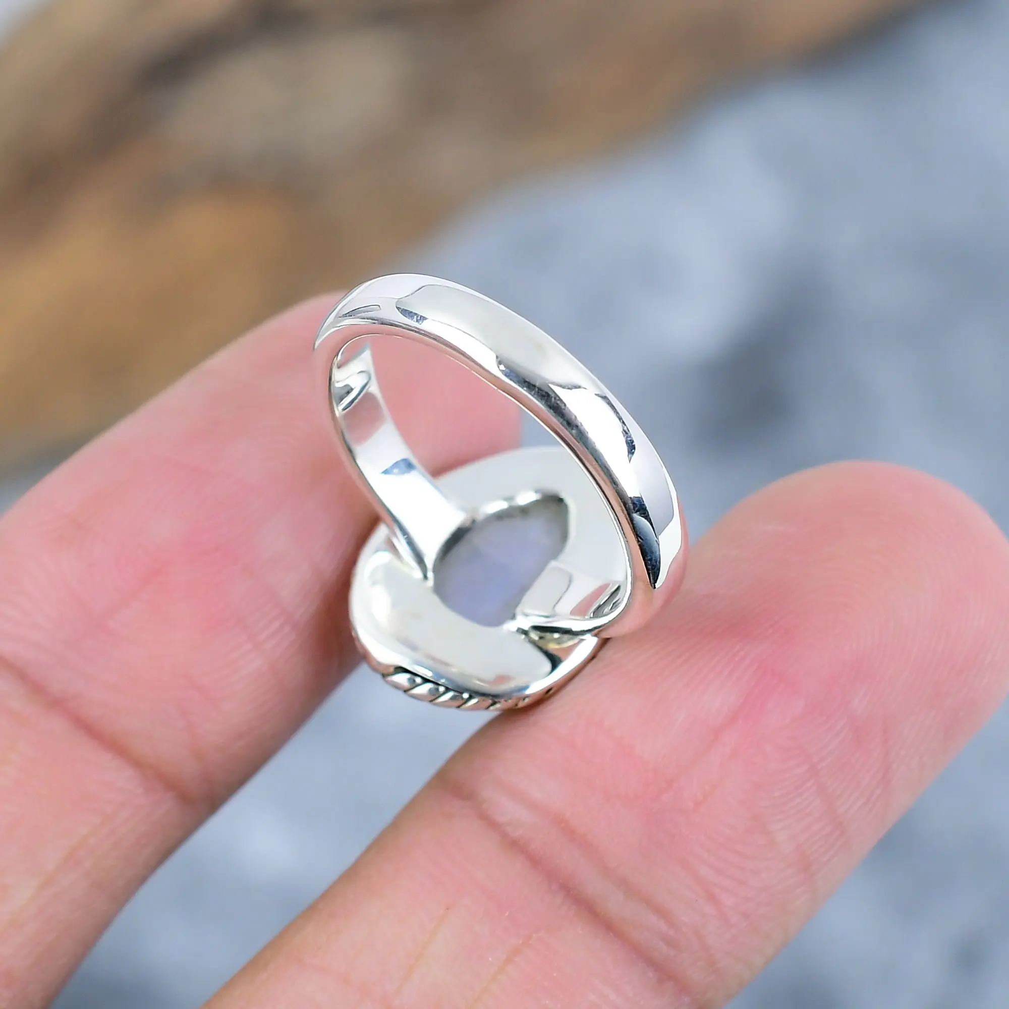 Nakshmart Natural Moonstone 925 Sterling Silver Statement Ring