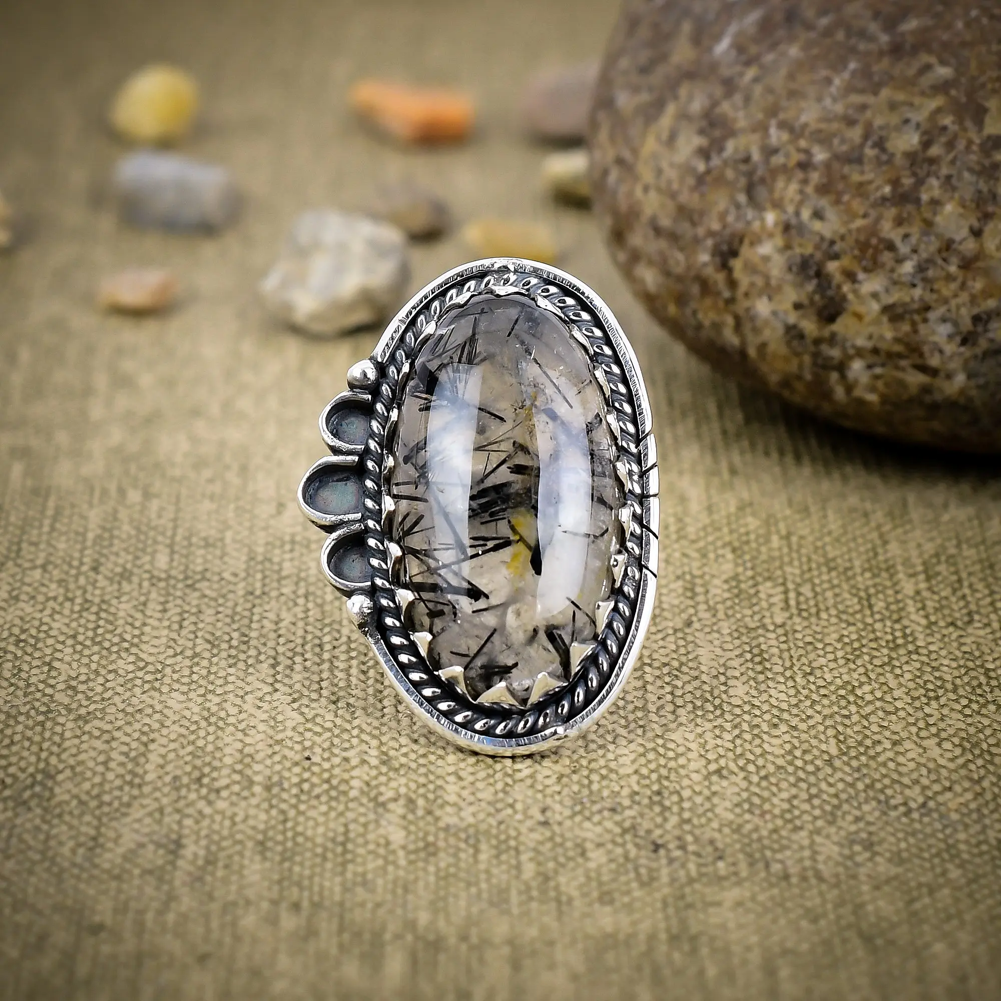 Black Rutile Quartz Ring