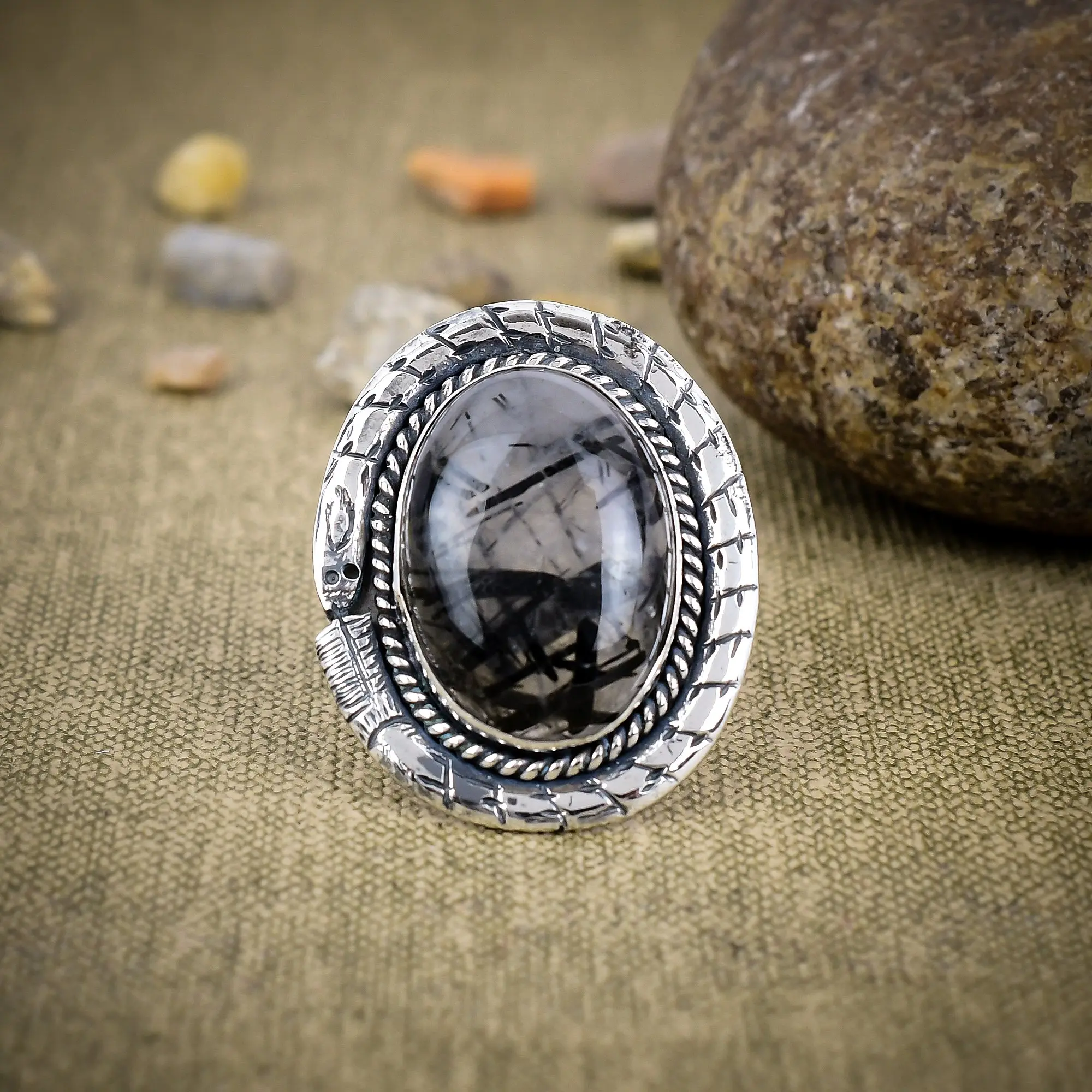 Black Rutile Quartz Ring