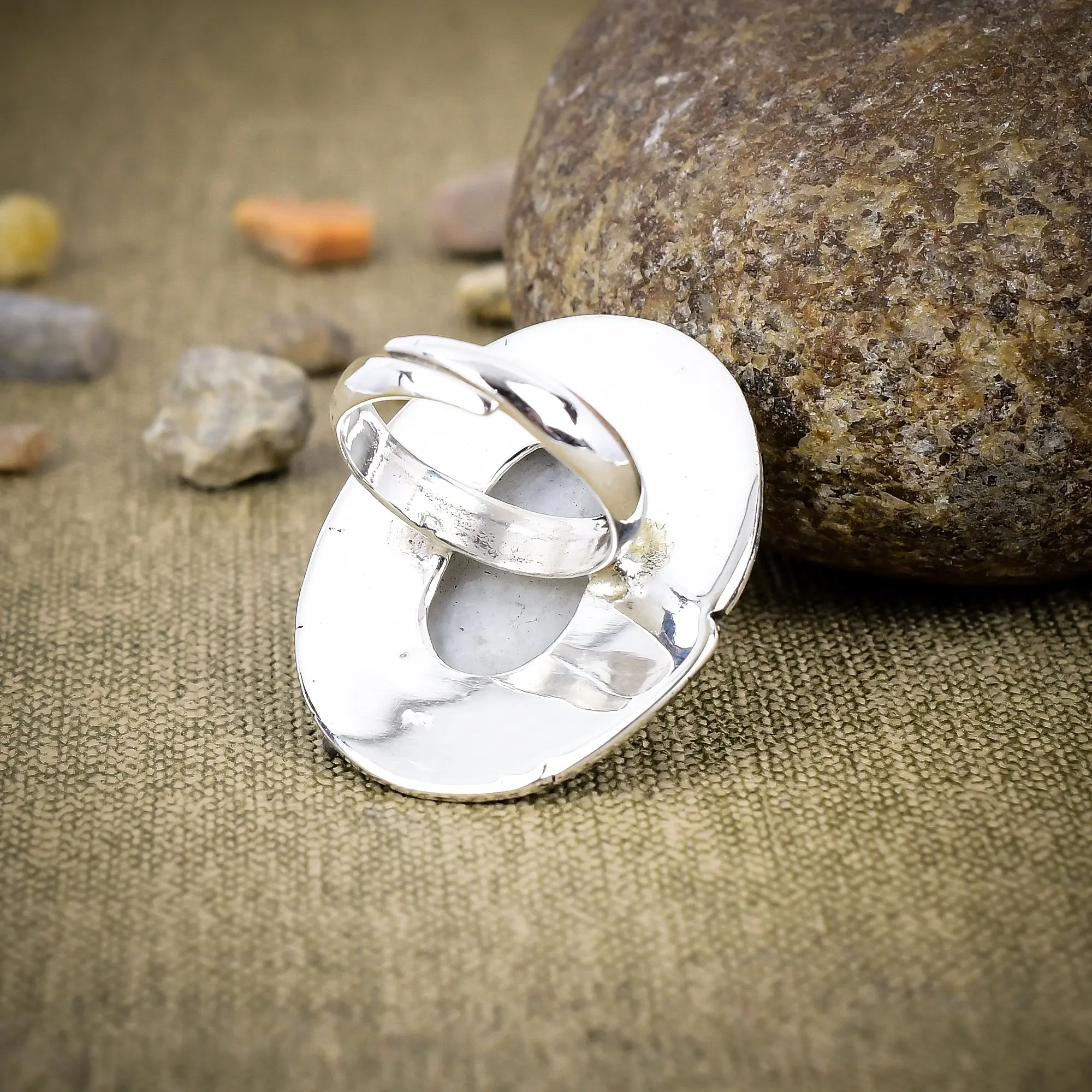 Nakshmart Natural Moonstone 925 Sterling Silver Bezel Statement Ring