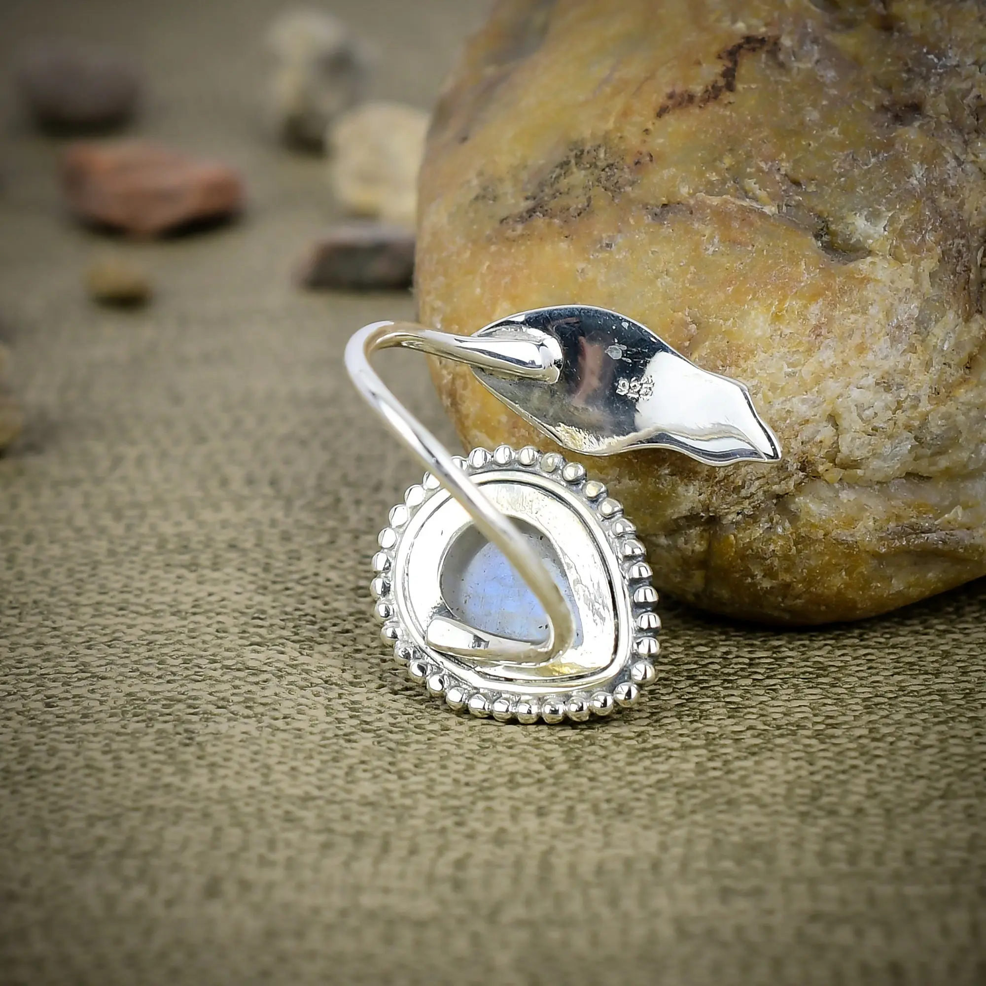 Nakshmart Natural Moonstone Statement Ring in 925 Sterling Silver