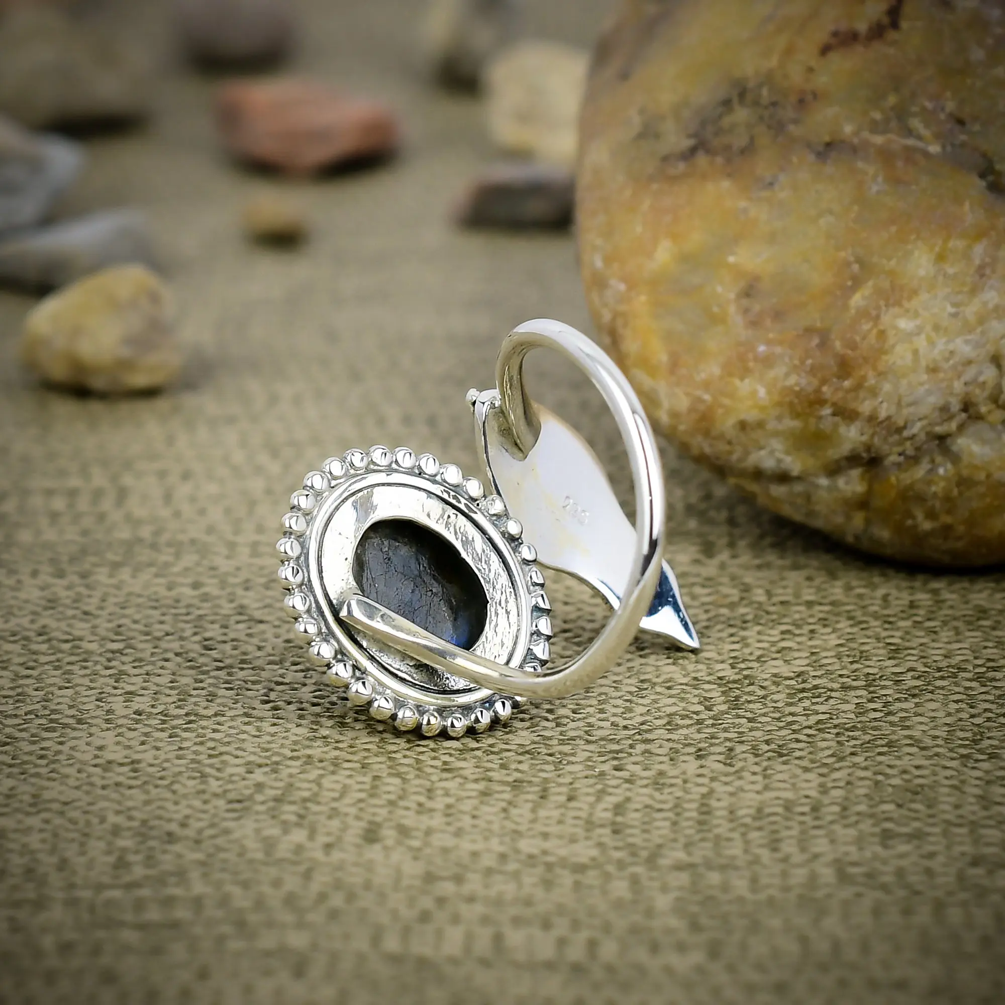 Nakshmart Natural Labradorite Statement Ring in 925 Sterling Silver