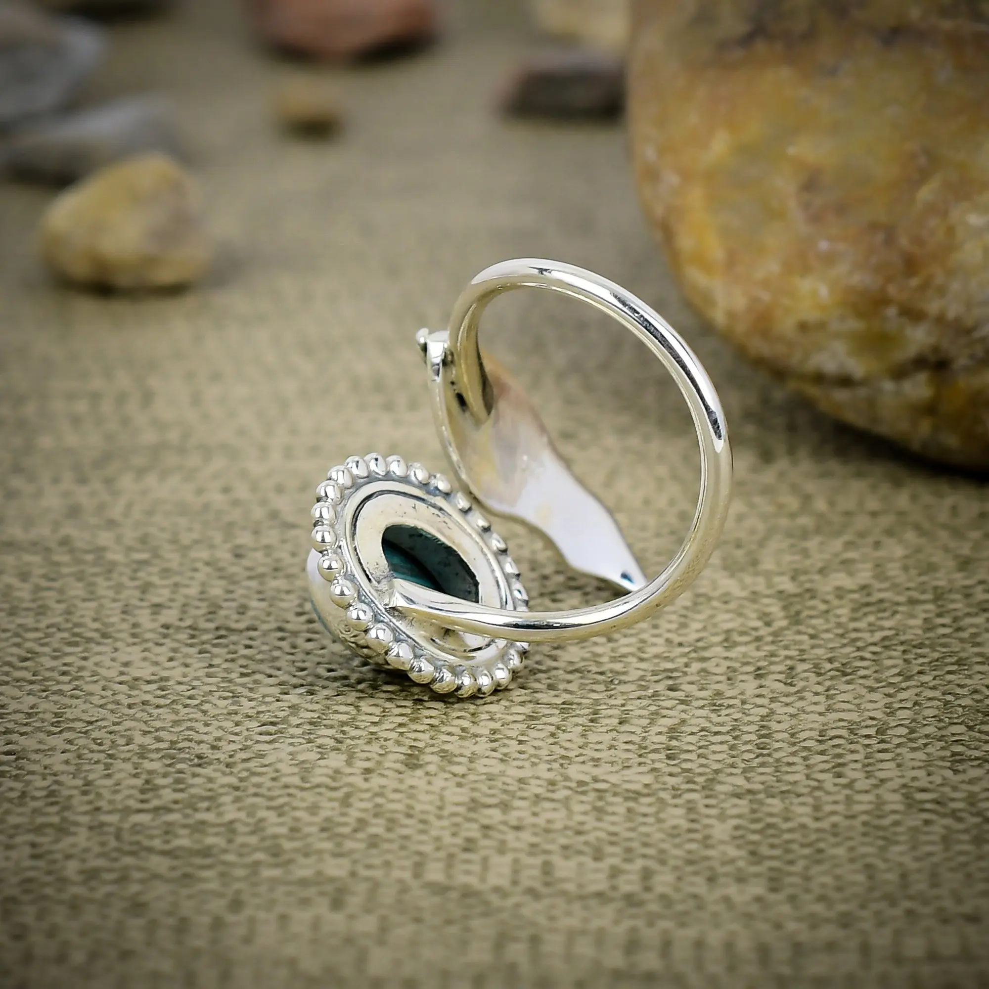 Nakshmart Tibetan Turquoise Statement Ring in 925 Sterling Silver