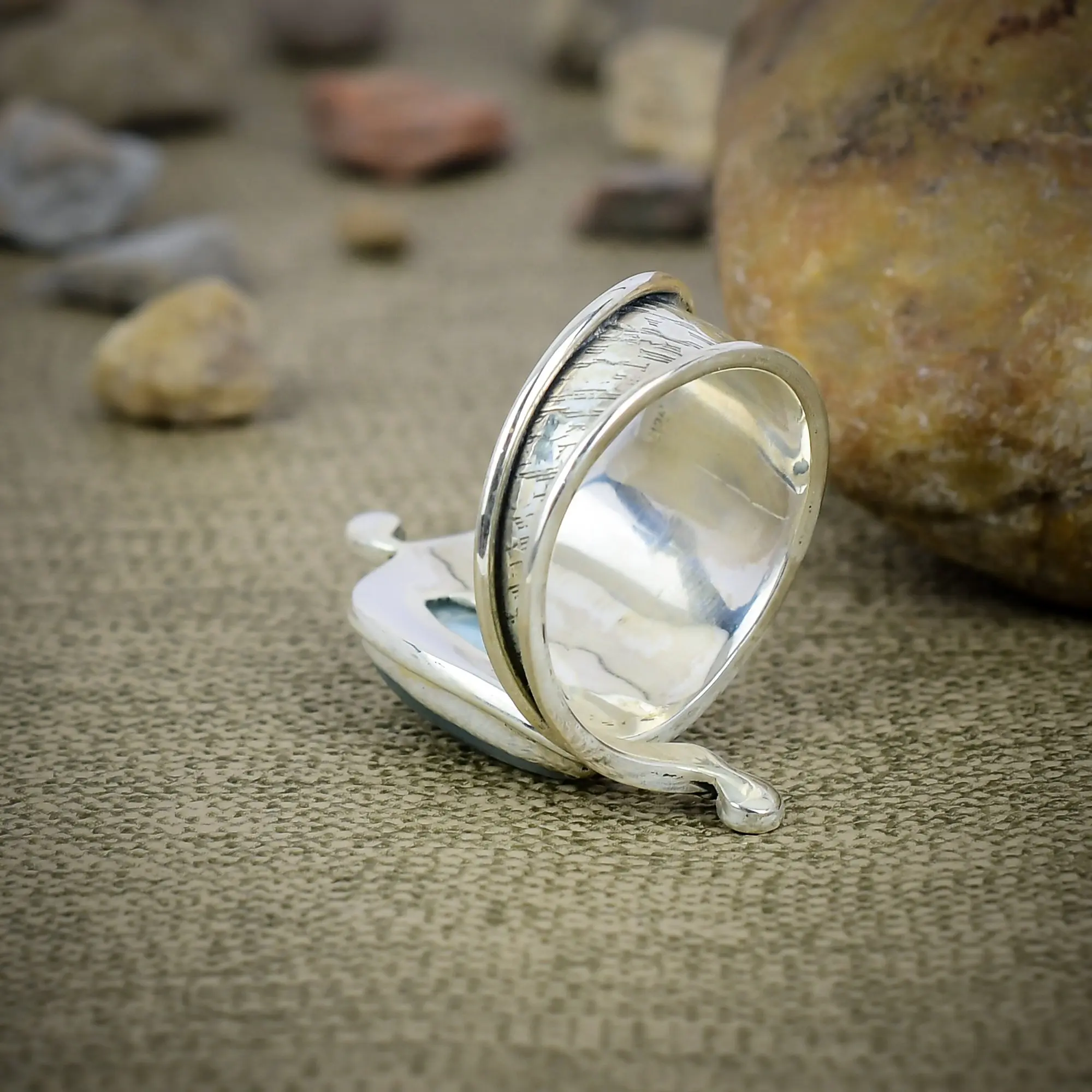 Nakshmart 925 Sterling Silver Natural Larimar Statement Ring