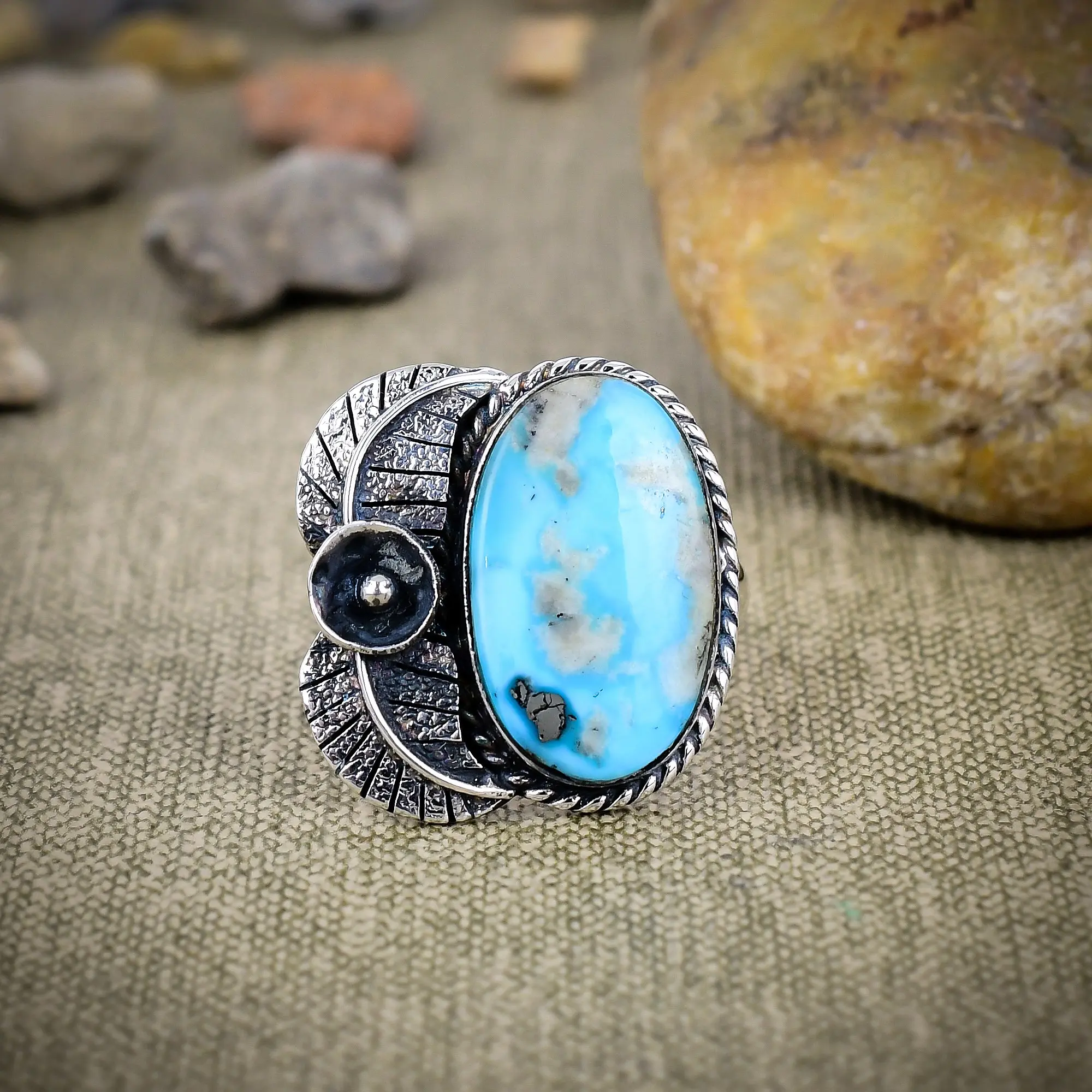 Pyrite In Turquoise Ring