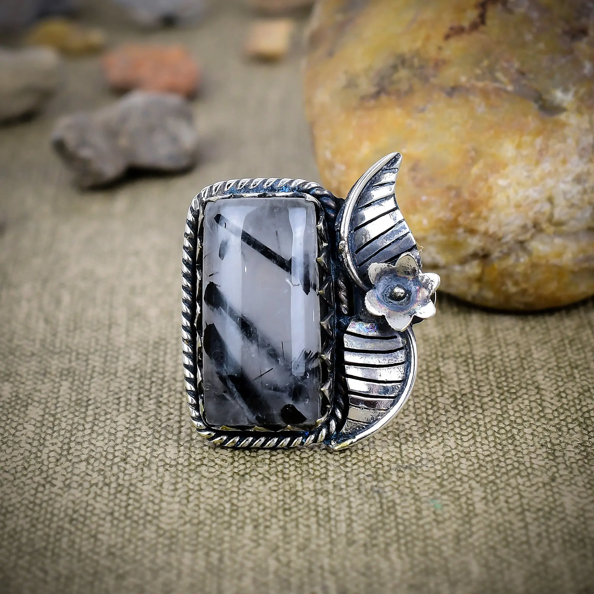 Black Rutile Quartz Ring