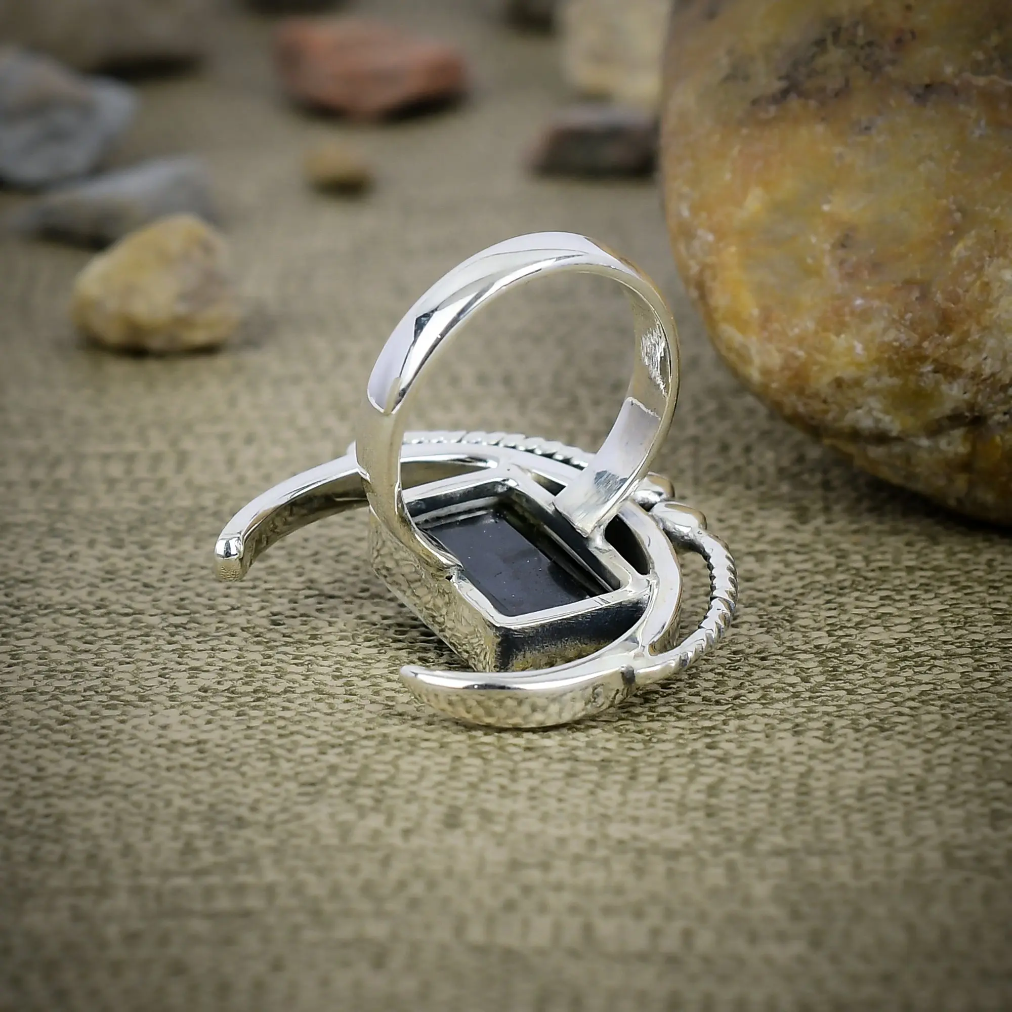 Nakshmart 925 Sterling Silver Bezel Set Lab Garnet Statement Ring