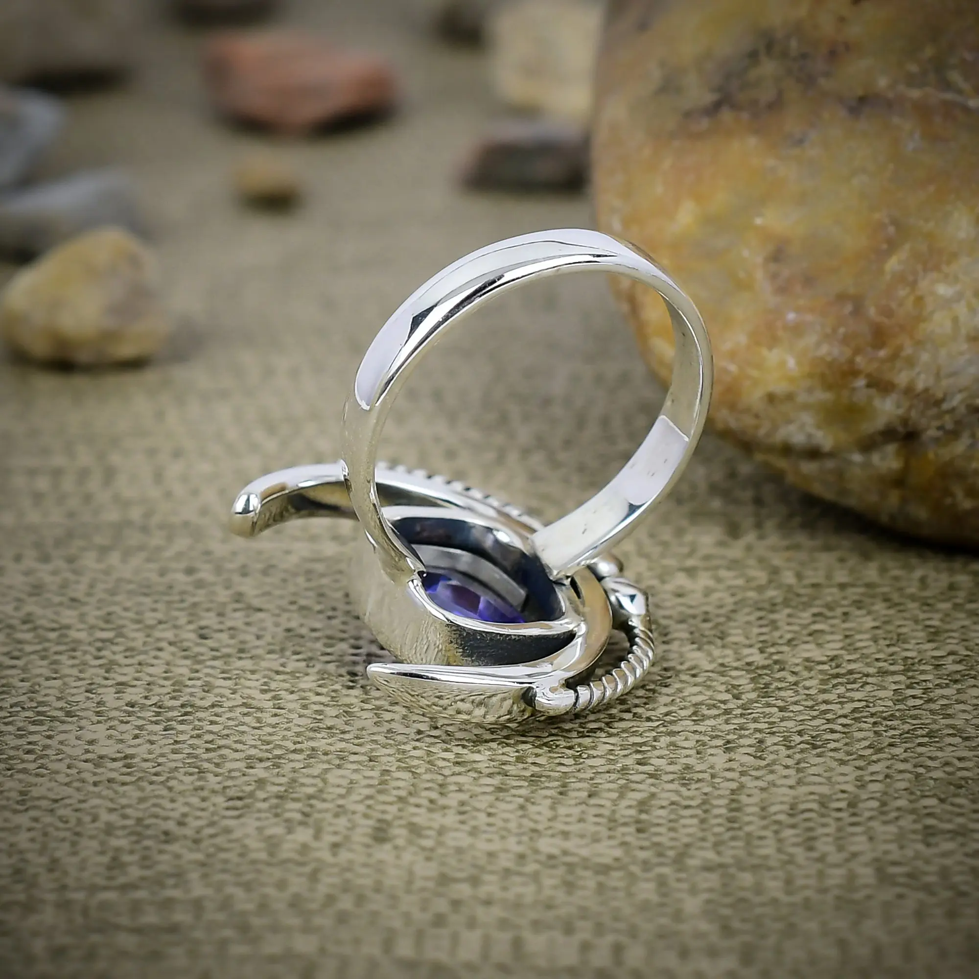 Nakshmart Amethyst Statement Ring in 925 Sterling Silver Bezel Set