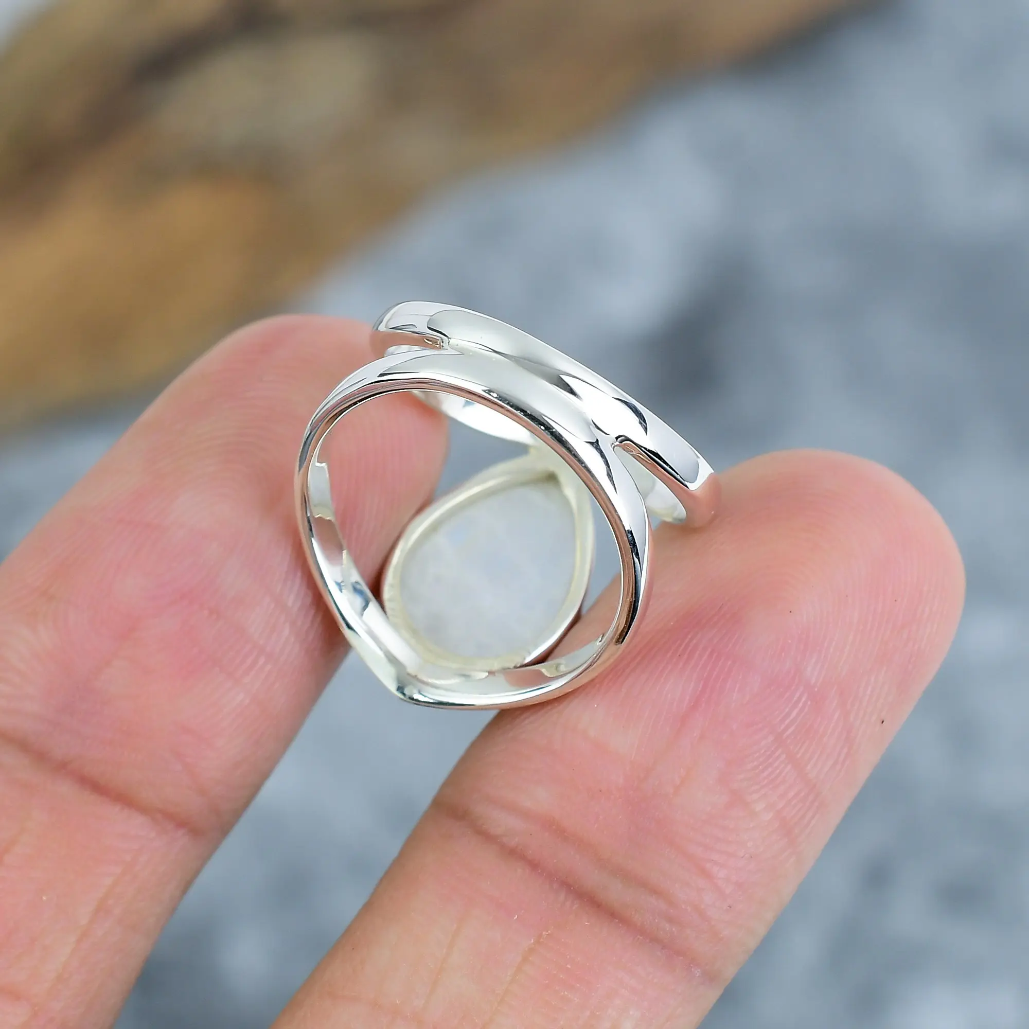 Nakshmart 925 Sterling Silver Natural Moonstone Statement Ring
