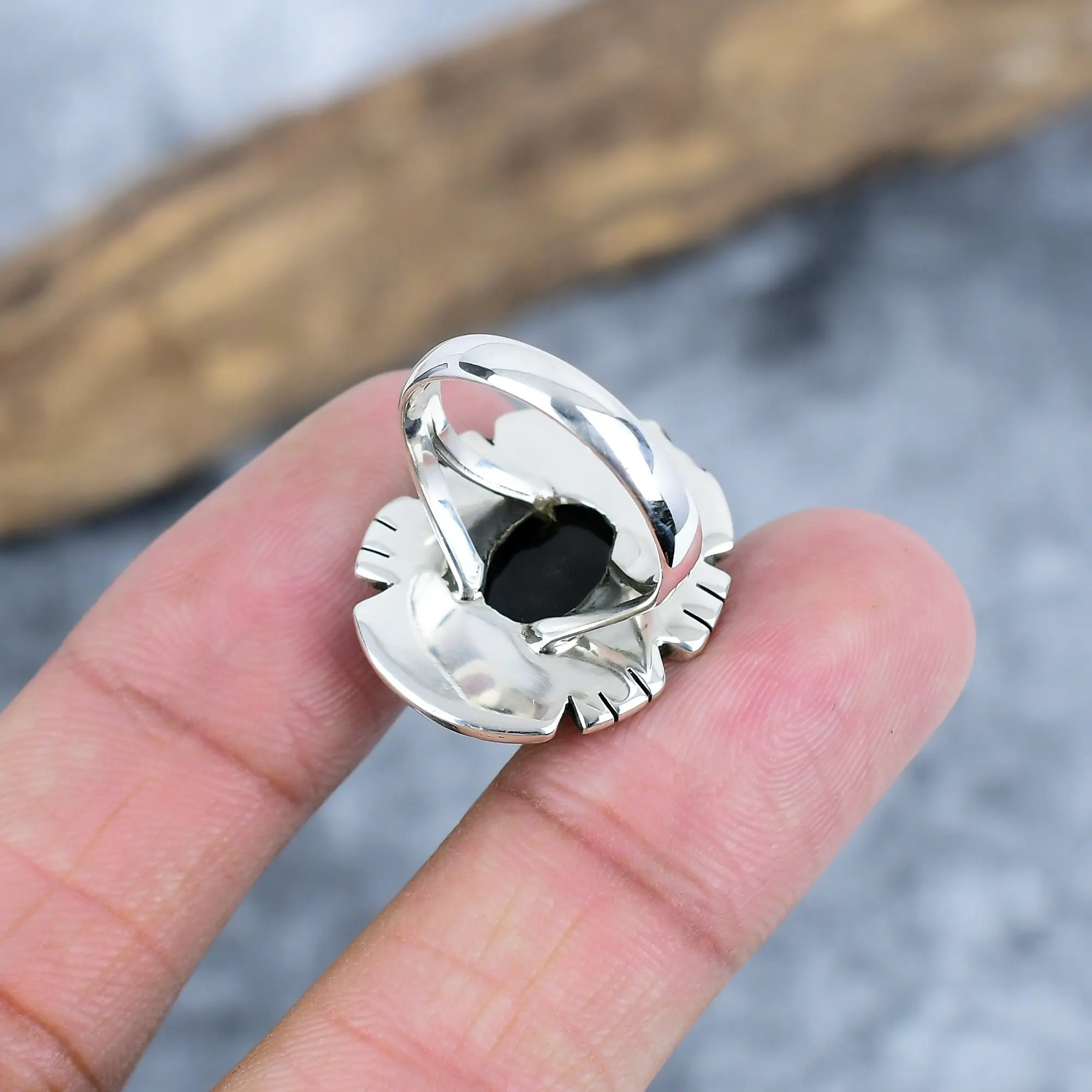 Natural Black Onyx Statement Ring in 925 Sterling Silver