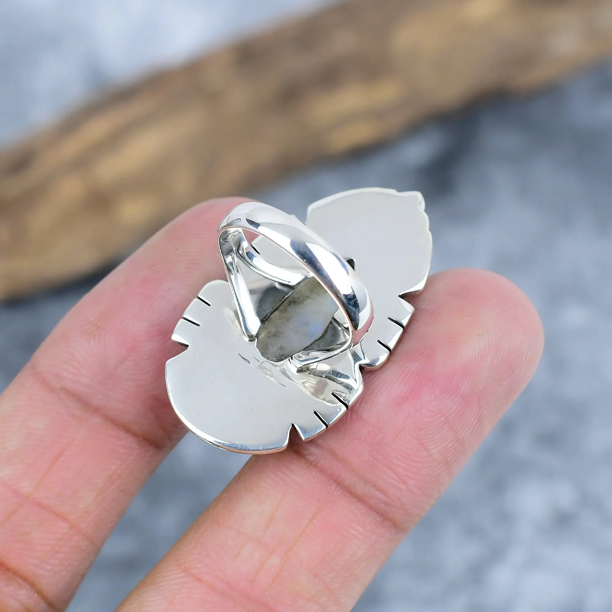 Nakshmart Natural Moonstone 925 Sterling Silver Statement Ring
