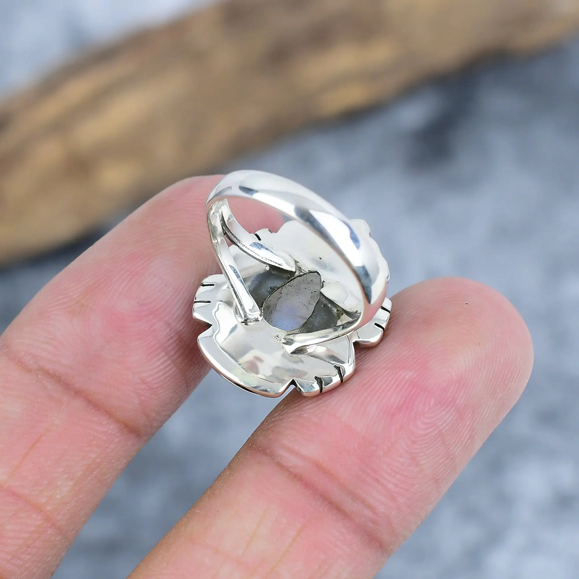 Natural Moonstone Statement Ring in 925 Sterling Silver by Nakshmart