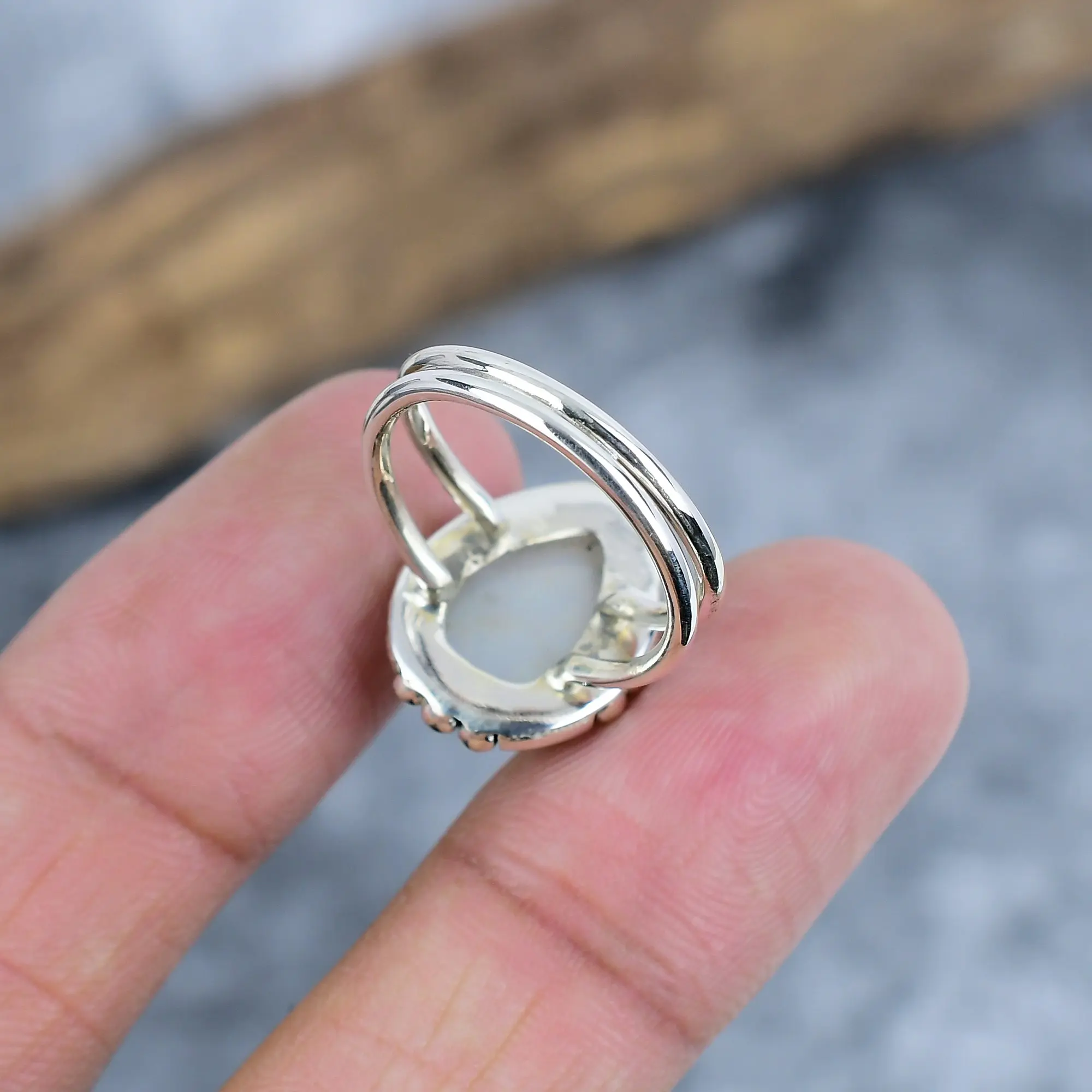 Nakshmart Natural Moonstone Statement Ring in 925 Sterling Silver