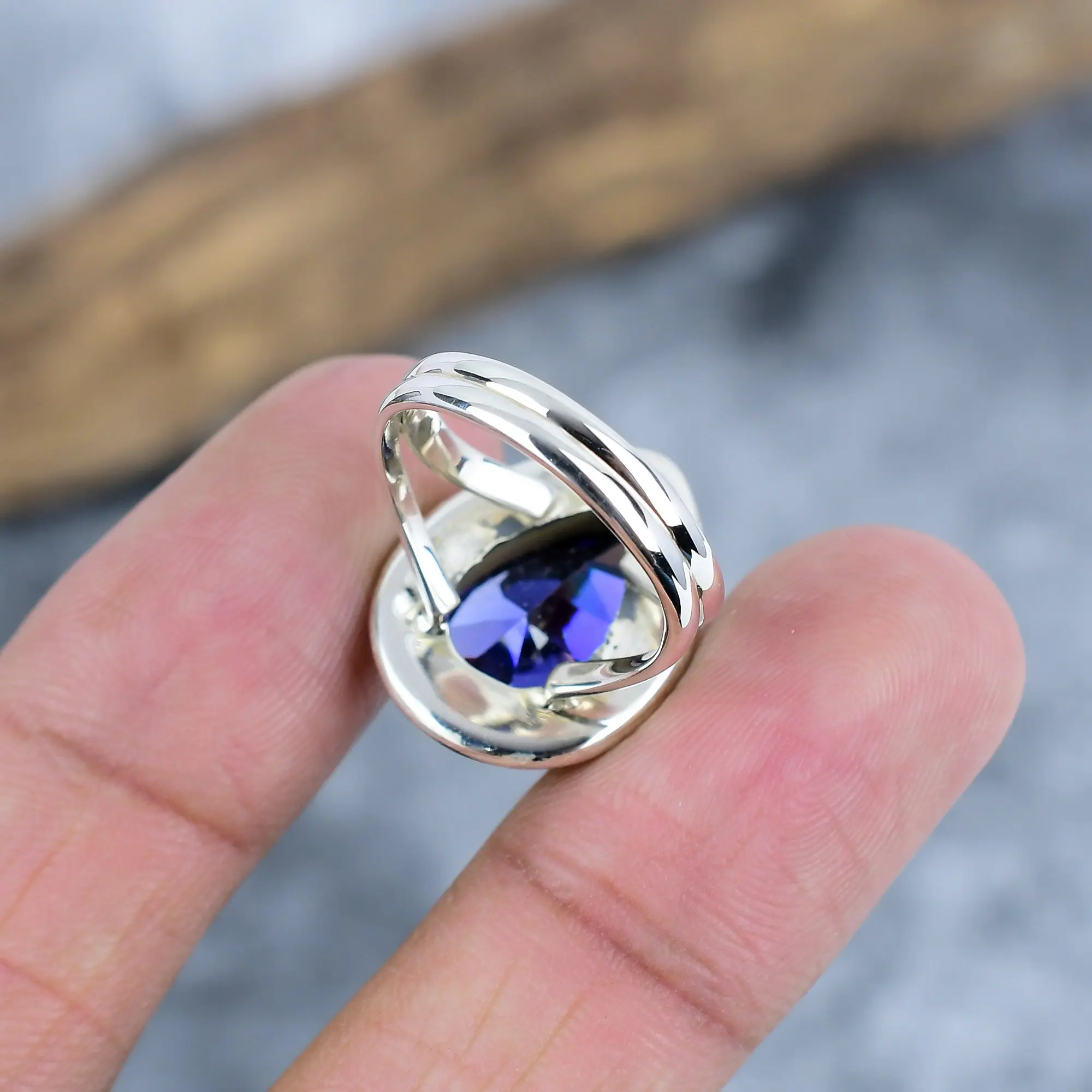 Nakshmart Natural Amethyst 925 Sterling Silver Bezel Statement Ring