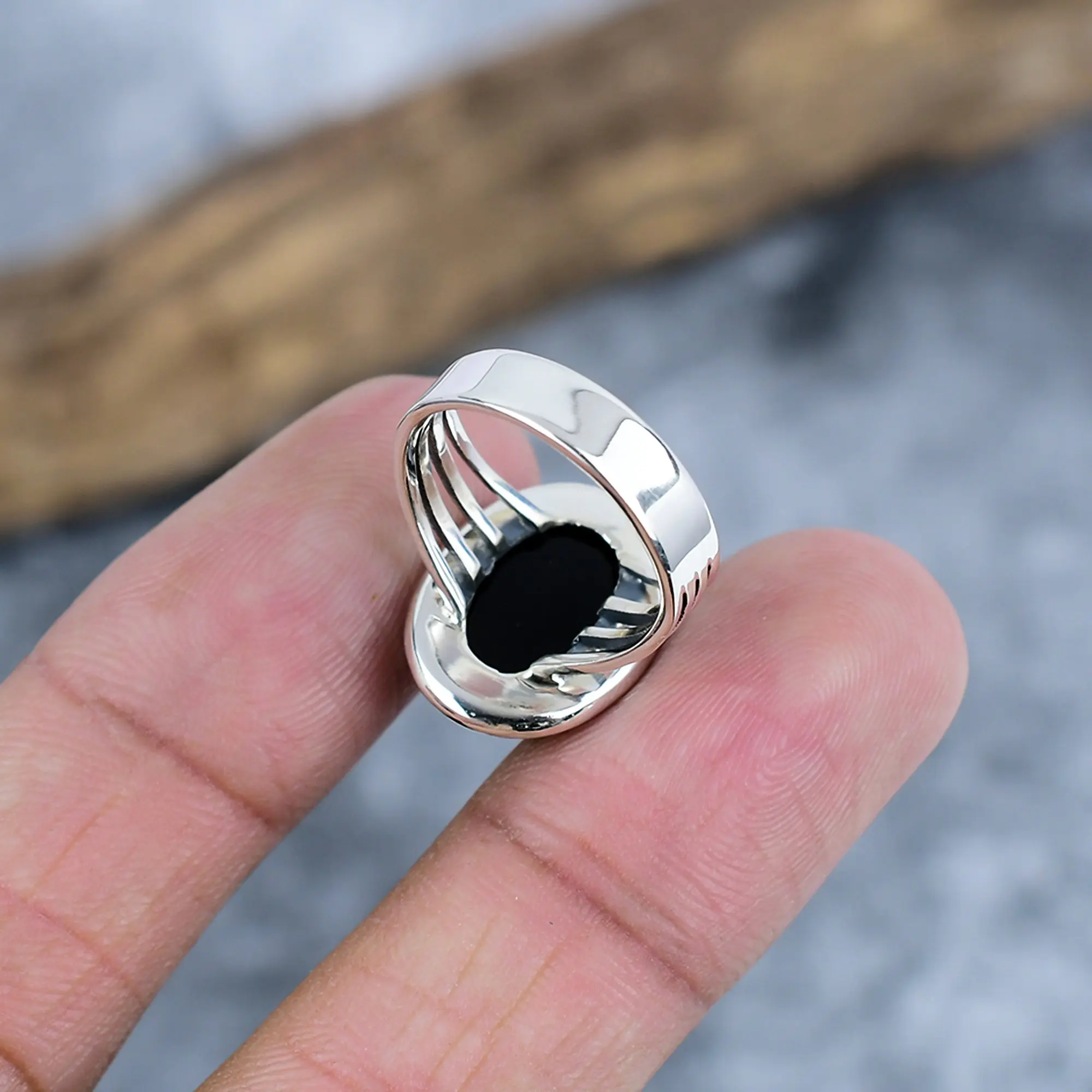 Nakshmart 925 Sterling Silver Natural Black Onyx Statement Ring