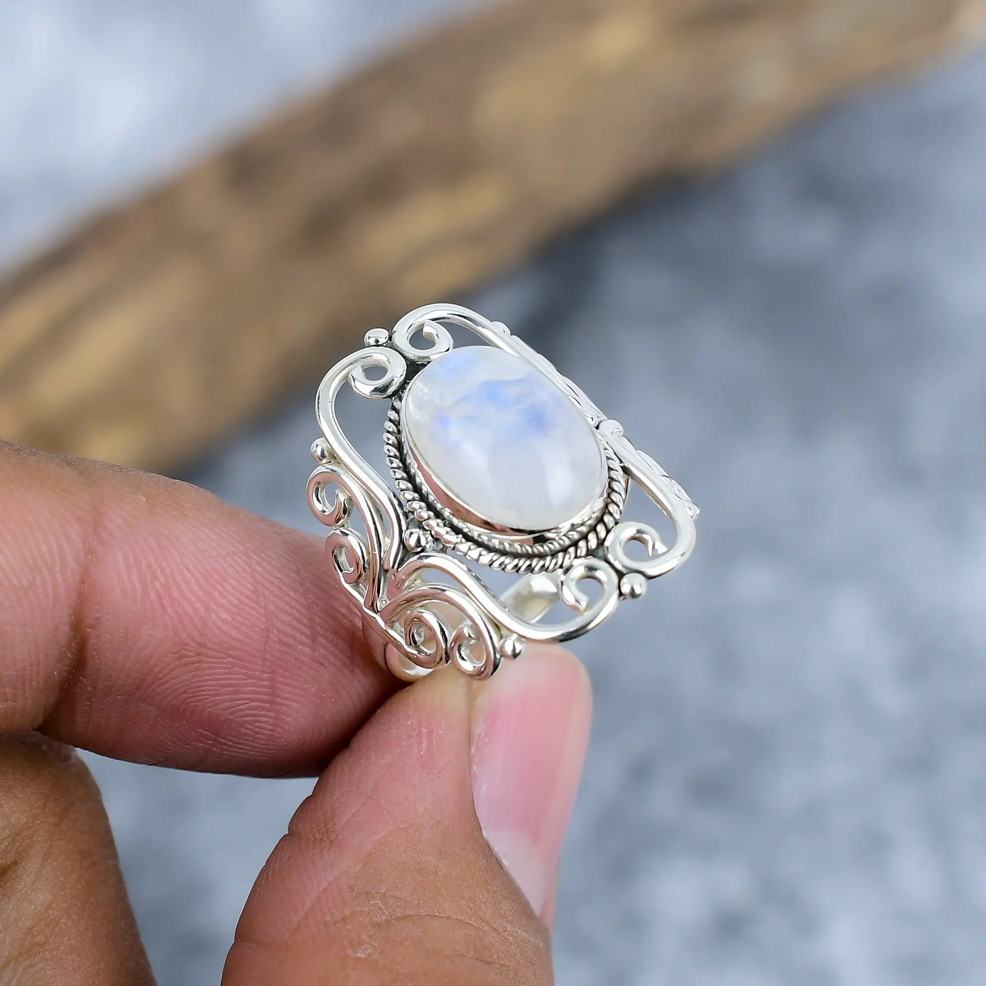 Rainbow Moonstone Ring