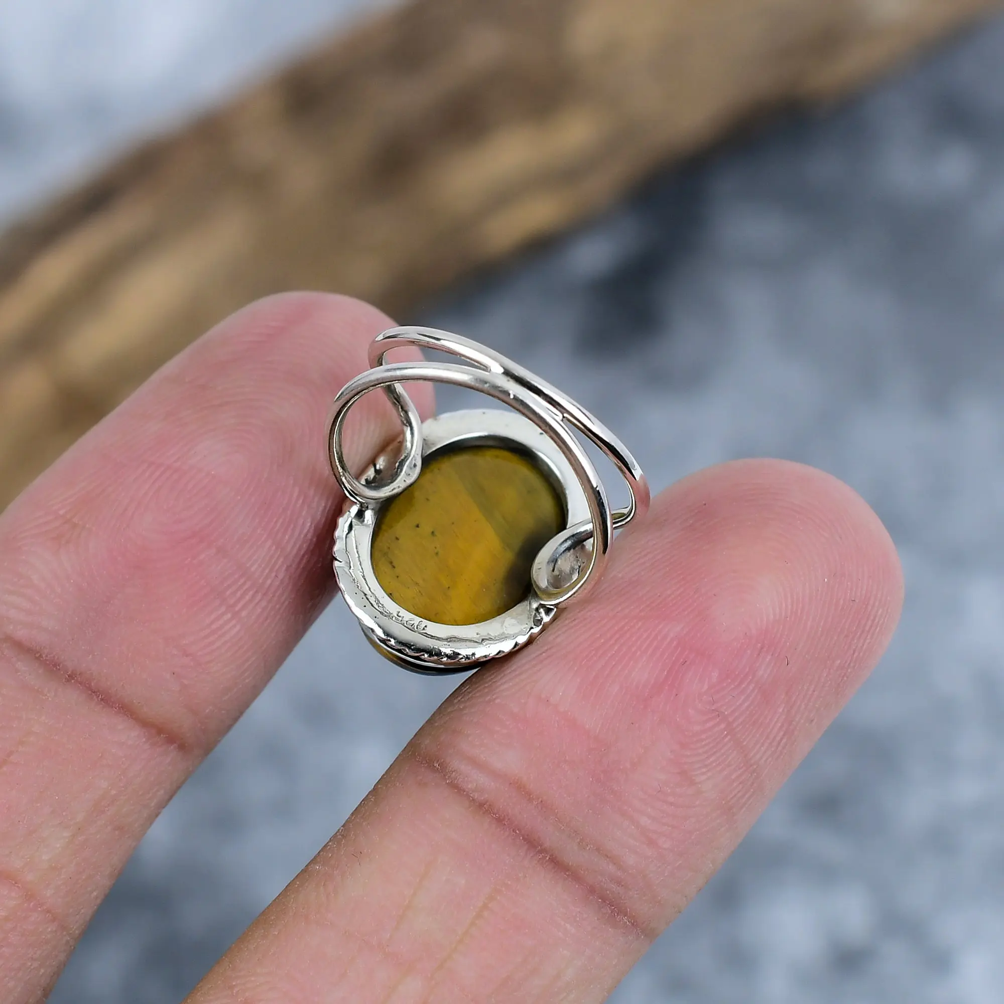 Nakshmart Natural Tiger Eye 925 Sterling Silver Statement Ring