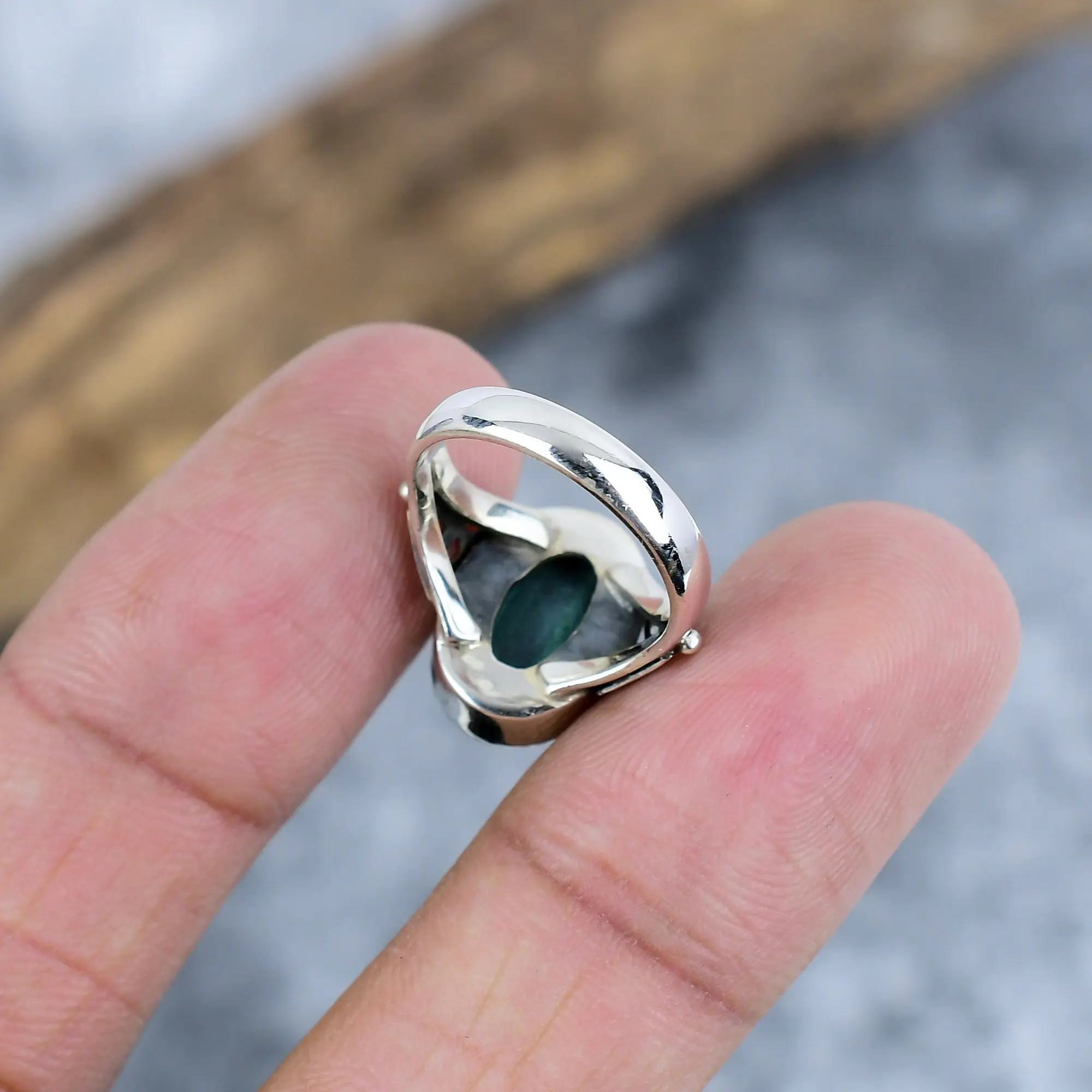 Natural Malachite Statement Ring in 925 Sterling Silver