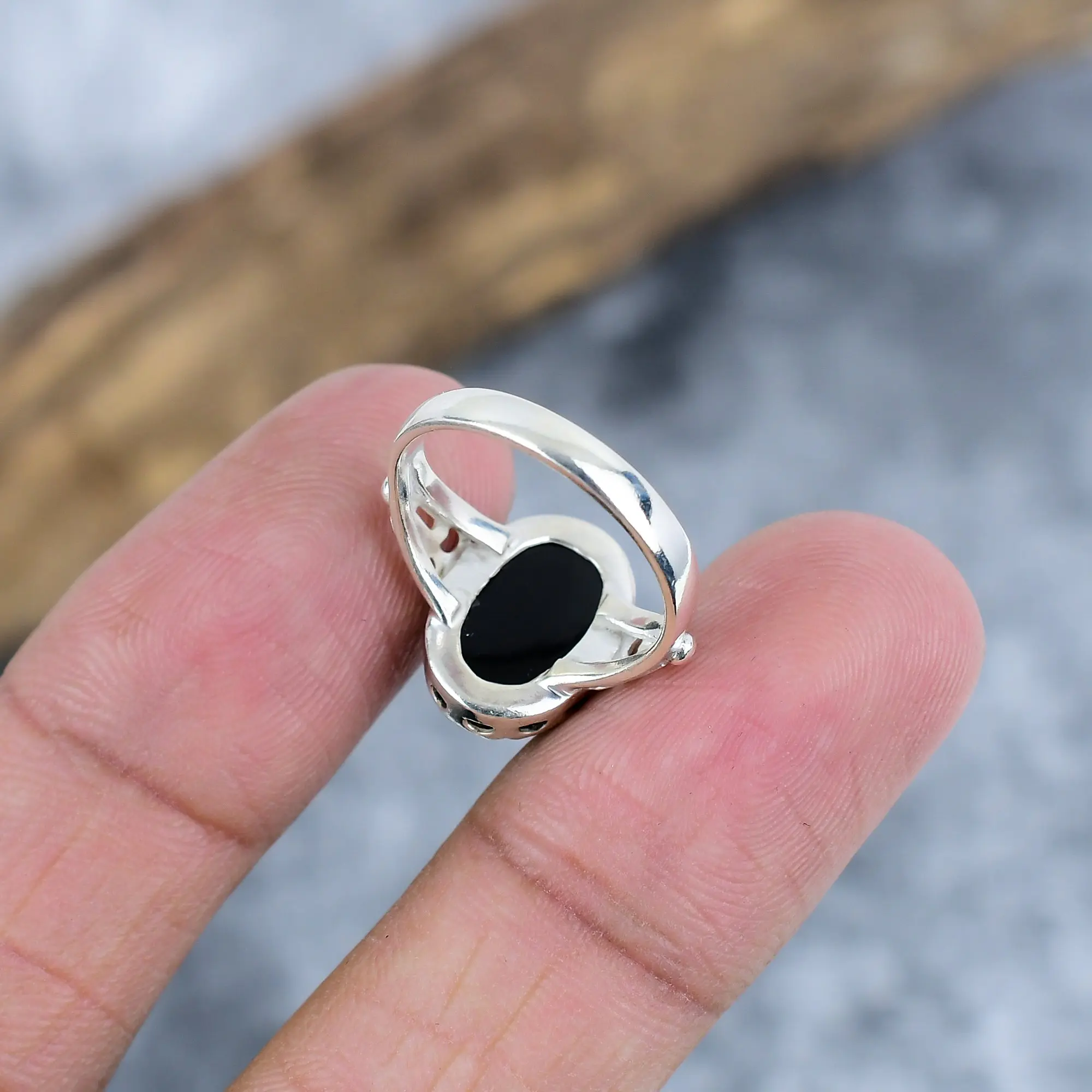 Nakshmart Natural Black Onyx 925 Sterling Silver Statement Ring