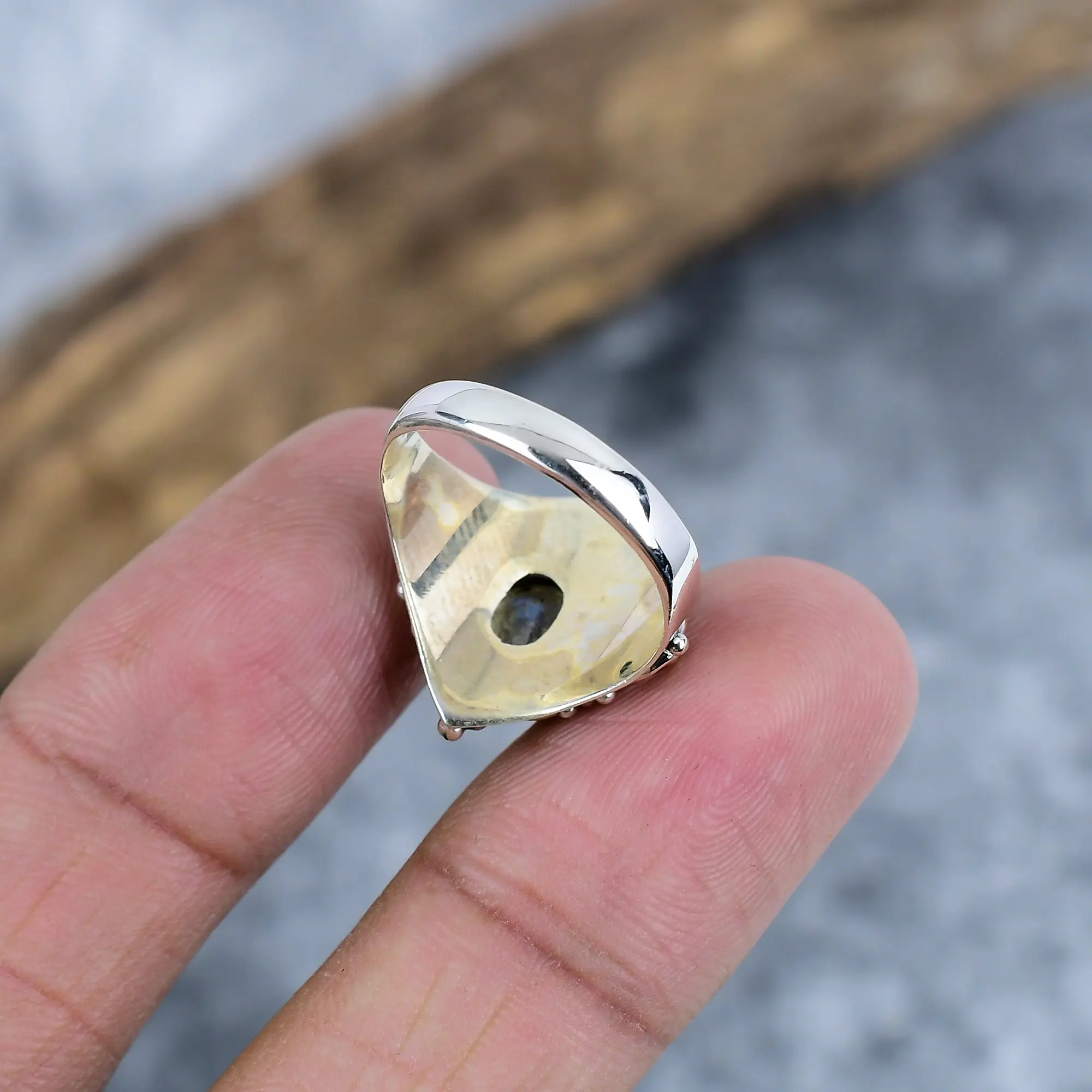 Nakshmart Natural Labradorite 925 Sterling Silver Statement Ring