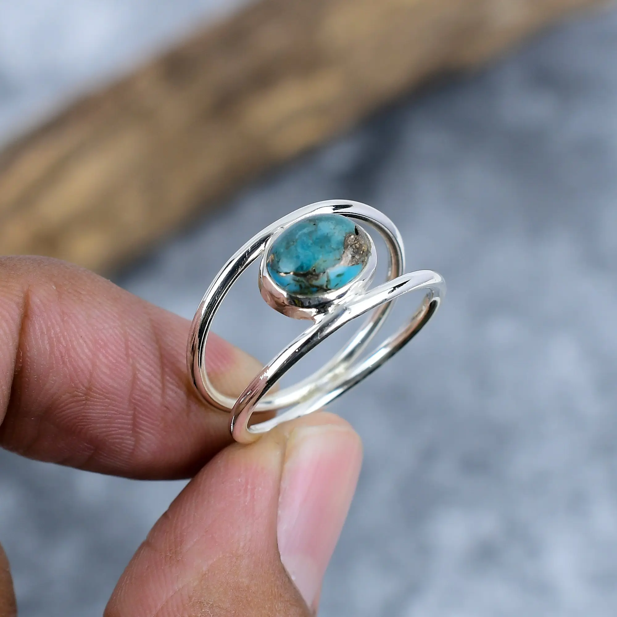 Copper Blue Turquoise Ring