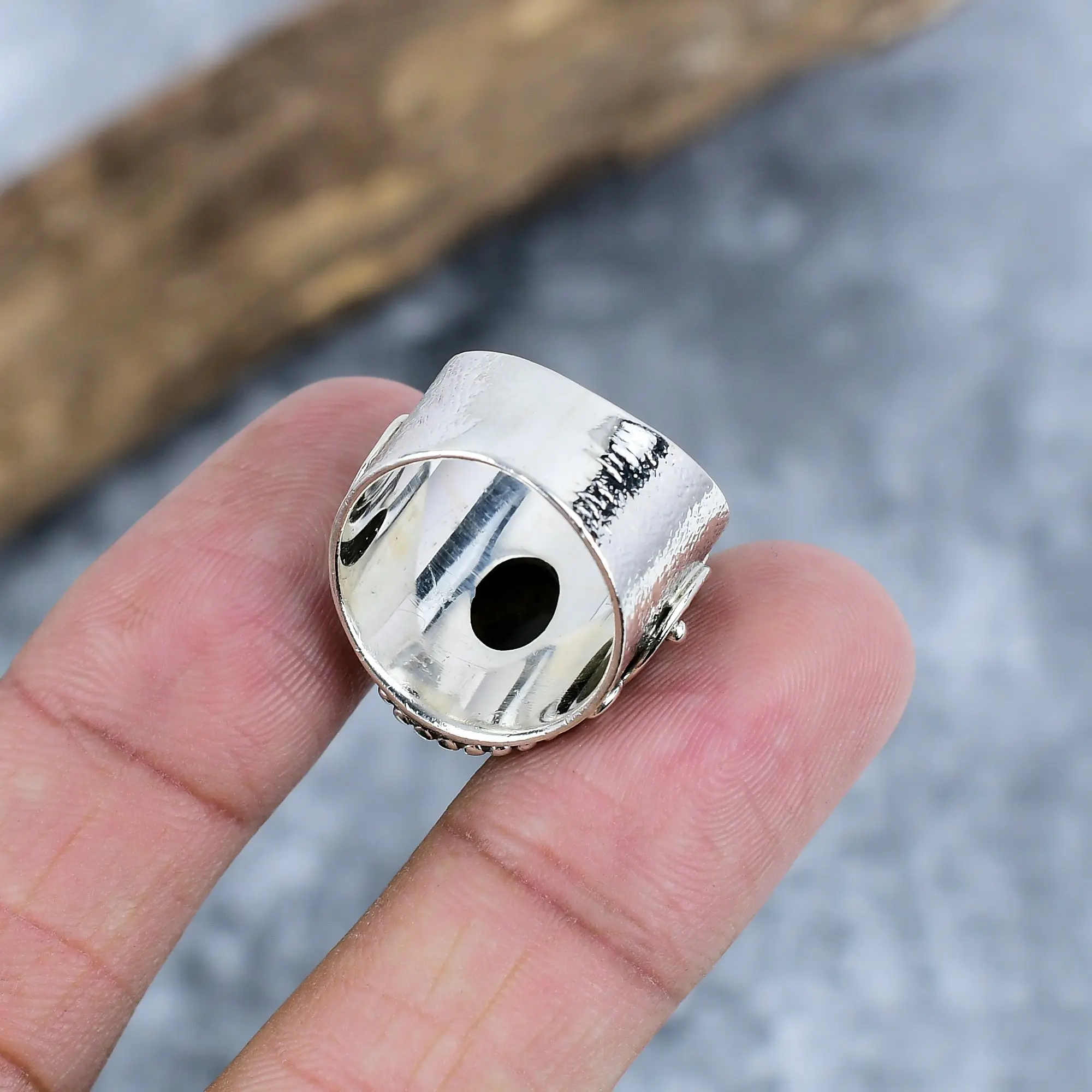 Nakshmart 925 Sterling Silver Natural Black Onyx Statement Ring