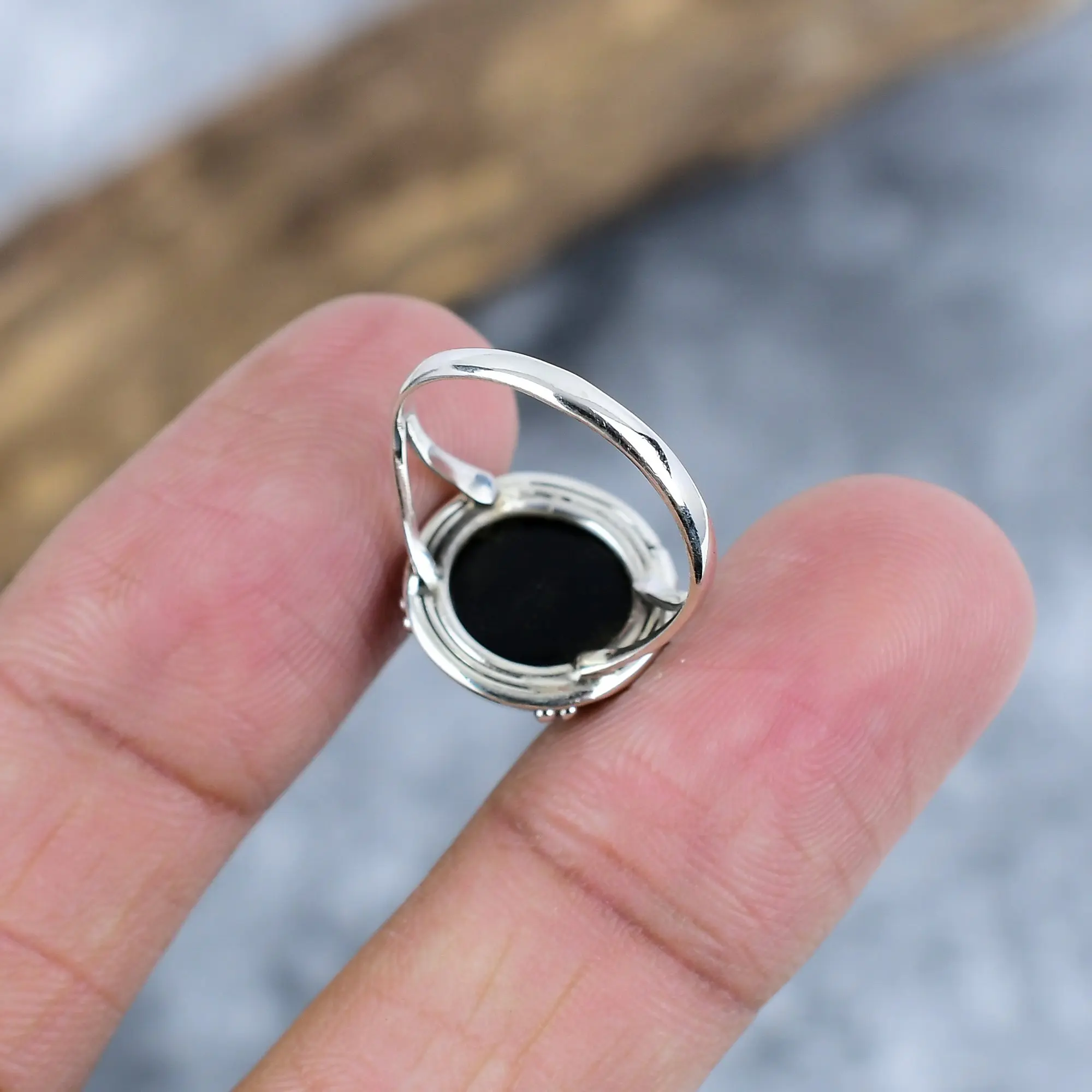 Natural Black Onyx Statement Ring in 925 Sterling Silver
