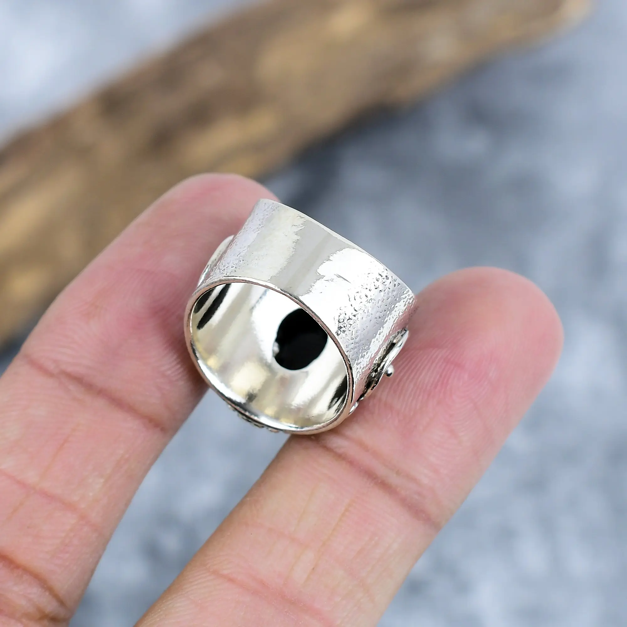 Nakshmart 925 Sterling Silver Natural Black Onyx Bezel Statement Ring