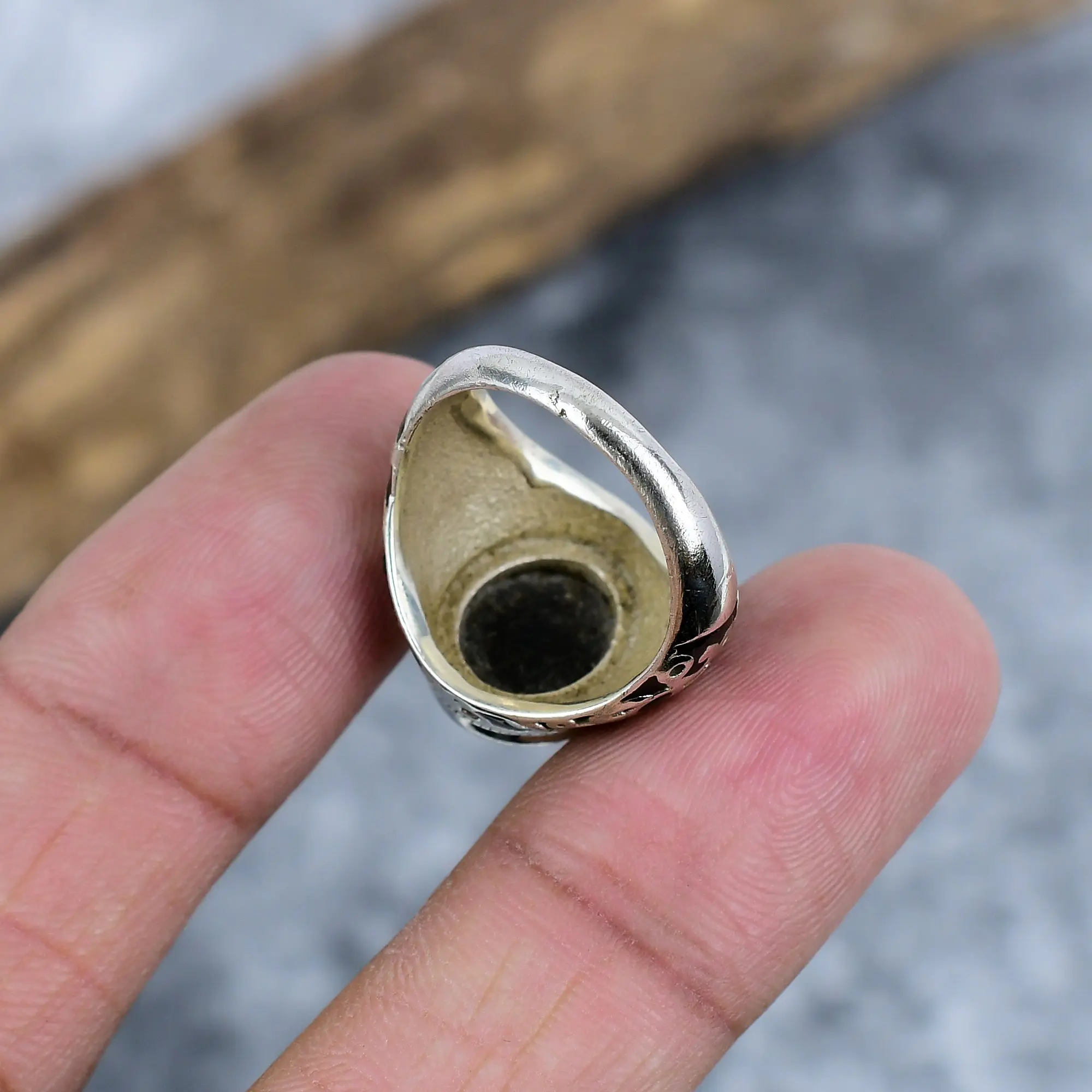 Nakshmart Natural Black Spinel Statement Ring 925 Sterling Silver
