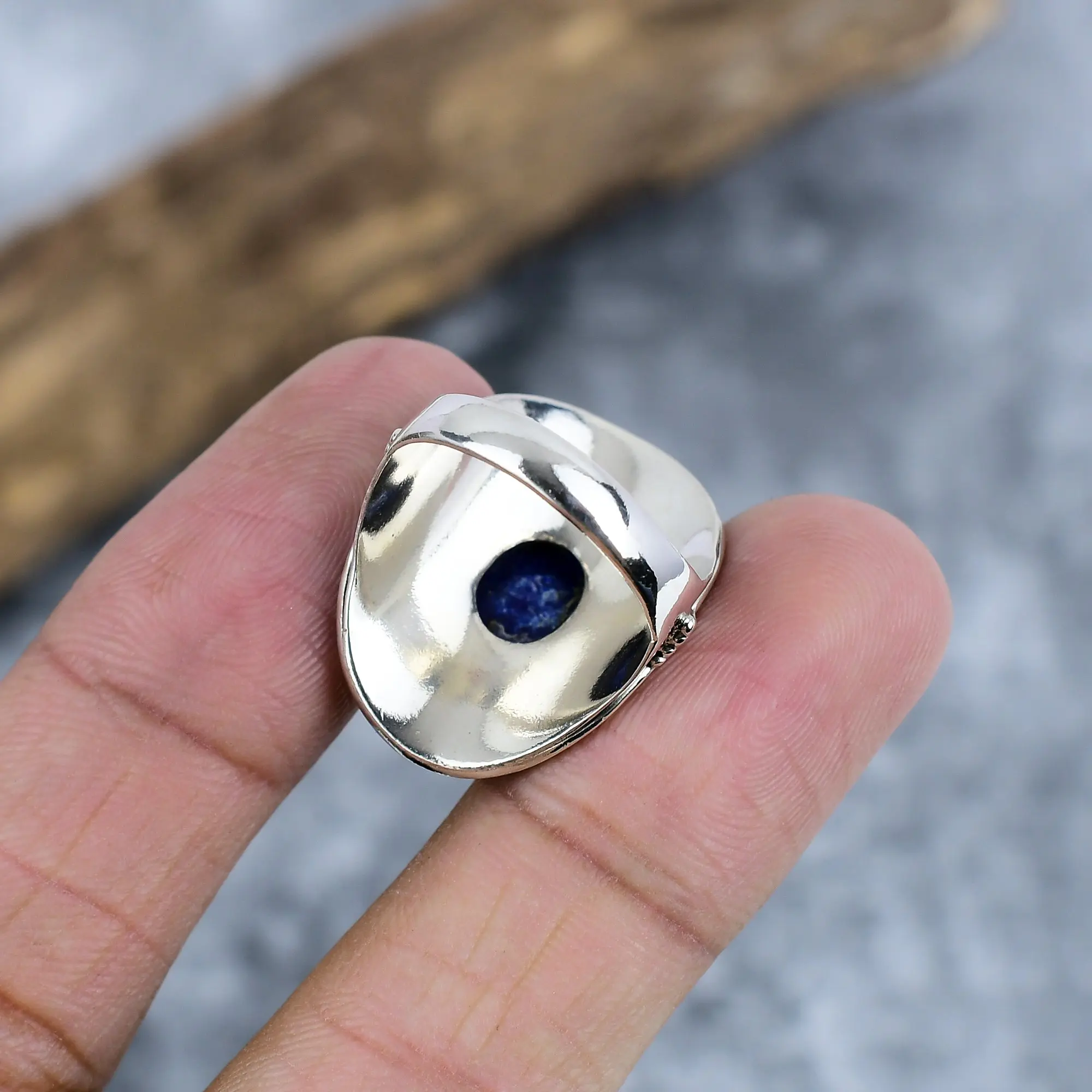 Natural Lapis Lazuli Statement Ring in 925 Sterling Silver