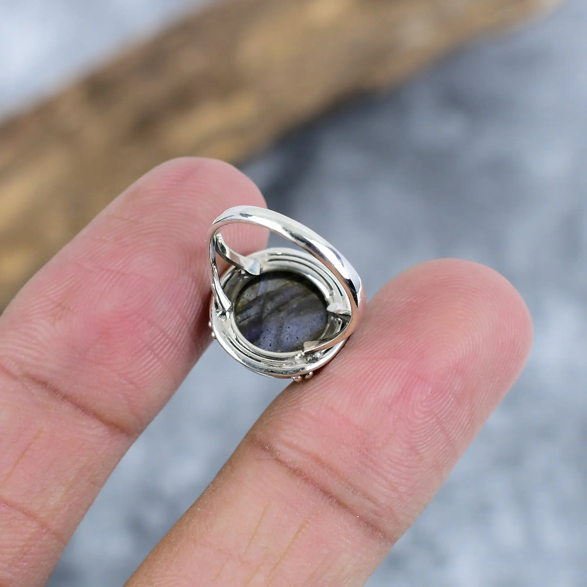 Nakshmart Natural Labradorite 925 Sterling Silver Statement Ring