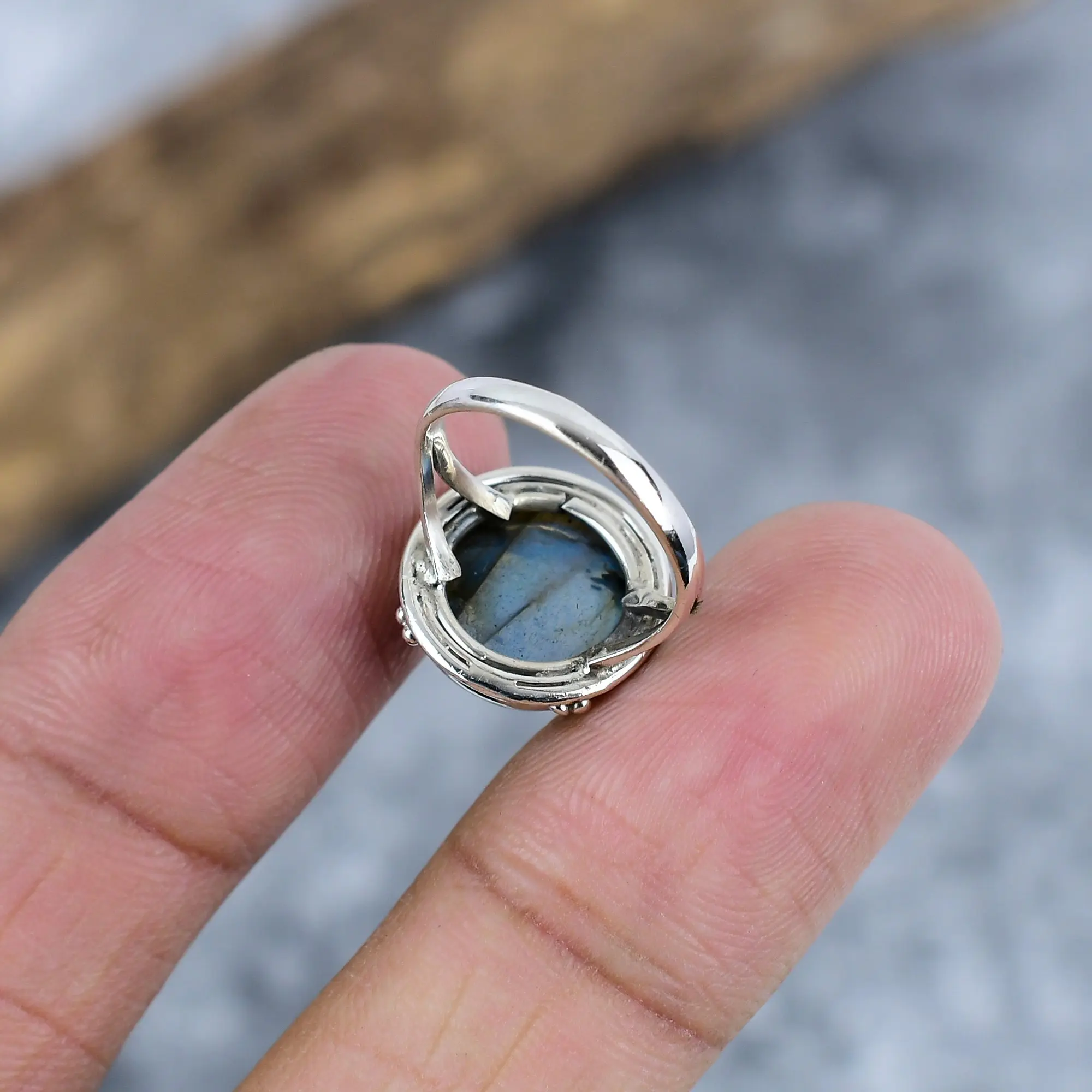 Natural Labradorite Statement Ring in 925 Sterling Silver by Nakshmart