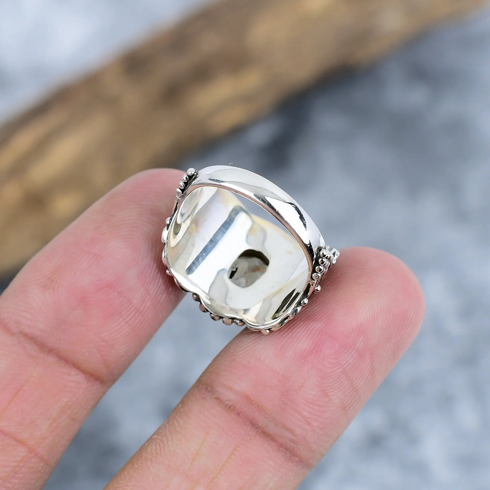 Nakshmart 925 Sterling Silver Natural Citrine Bezel Statement Ring