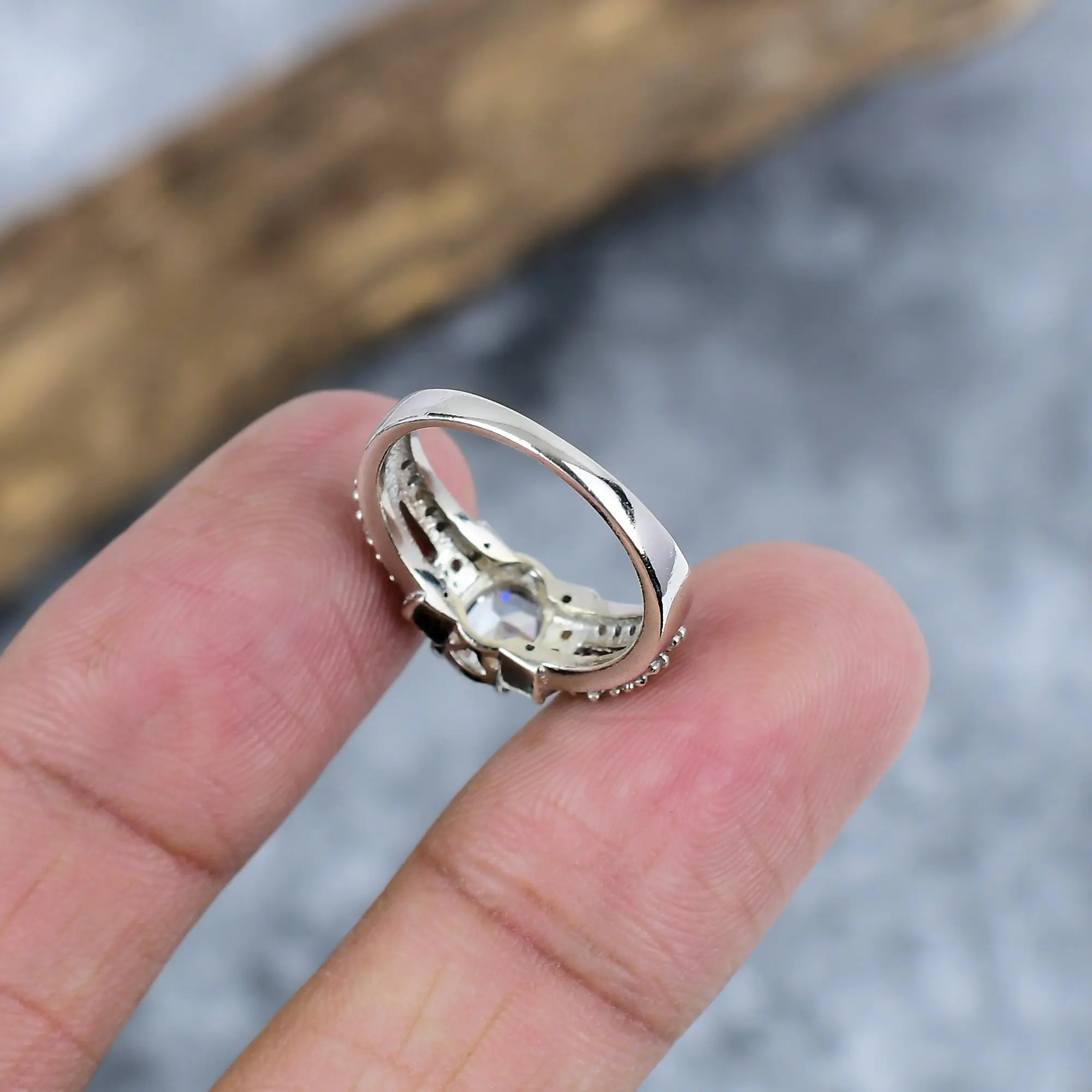 Nakshmart Natural White Topaz Statement Ring in 925 Sterling Silver