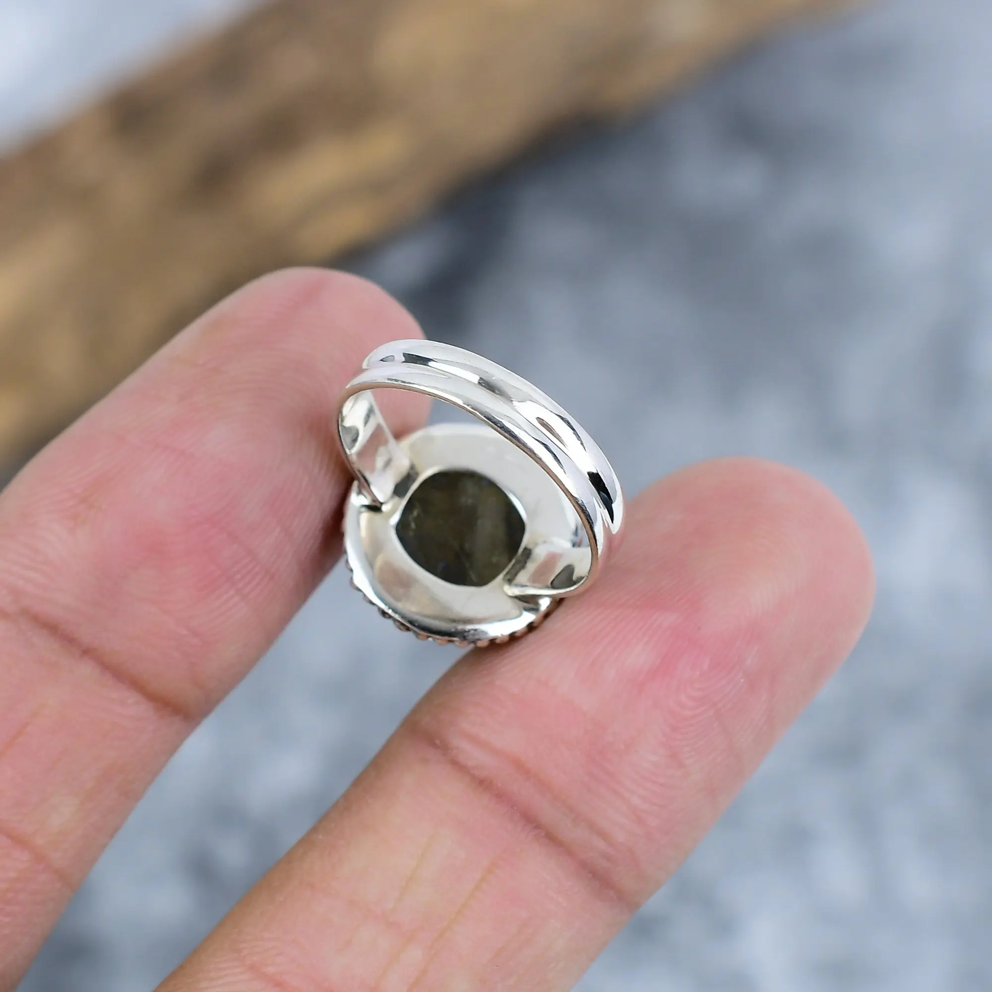Nakshmart Natural Labradorite Statement Ring in 925 Sterling Silver